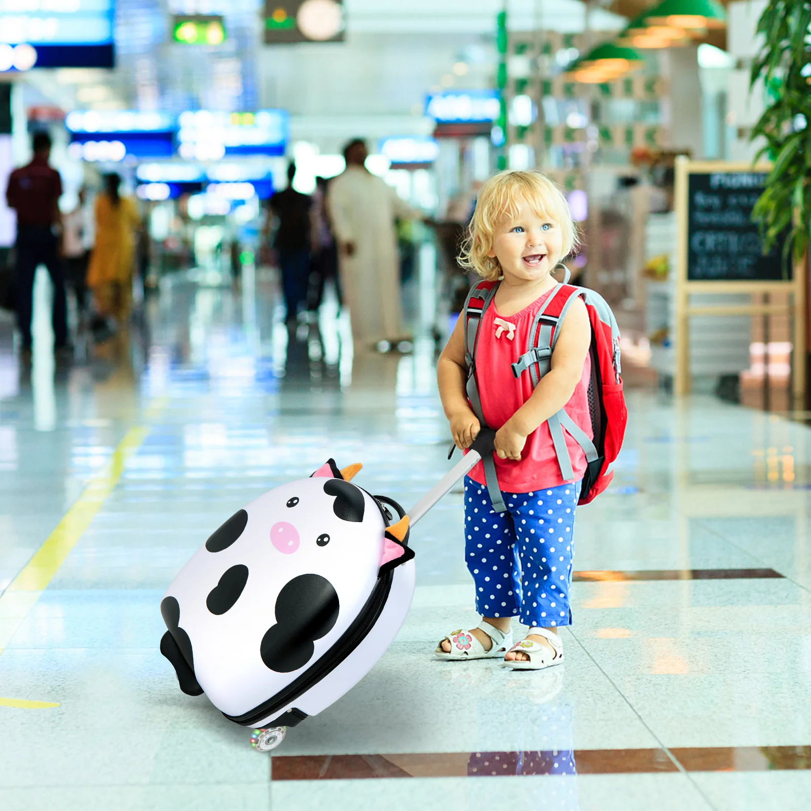 16 Inch Kids Luggage with Light-up Wheels and Telescopic Handle-Pink Horse - Image 6