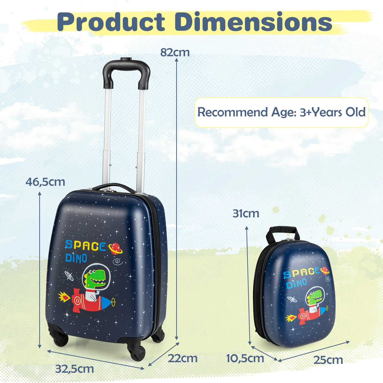 2 Pieces Kids Luggage Set with Wheels and Height Adjustable Handle-Blue - Image 8