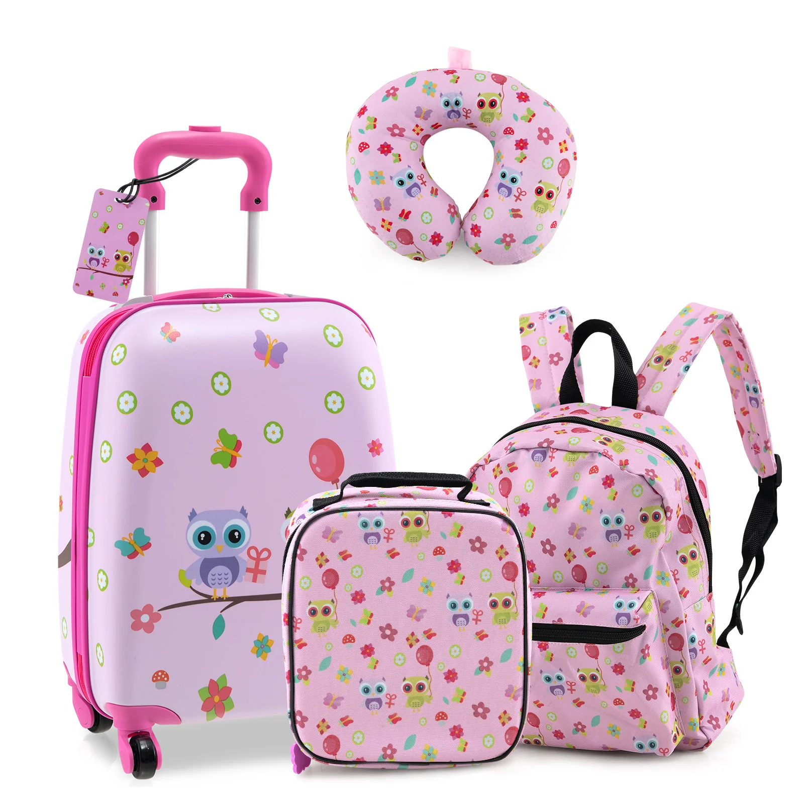 5 Piece Kids Luggage Set Carry-on Children Rolling Suitcase Set with Backpack-Blue - Image 9