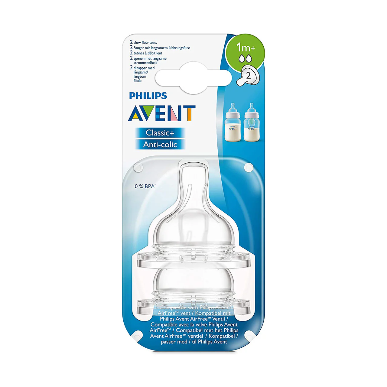 Avent Anti-Colic 1 Month+ Bottle Teats - Slow Flow (Pack of 2) - Image 2