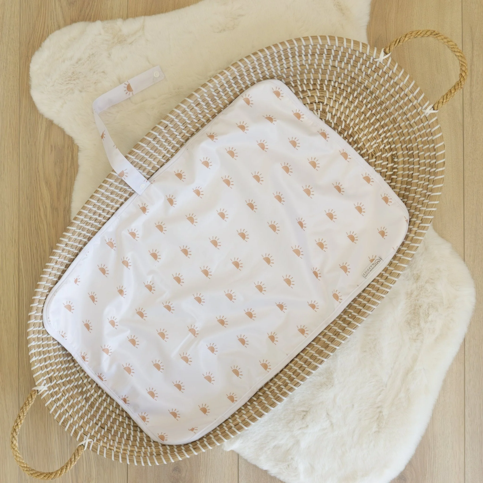 Baby Travel Changing Mats - Sunnies White with Camel