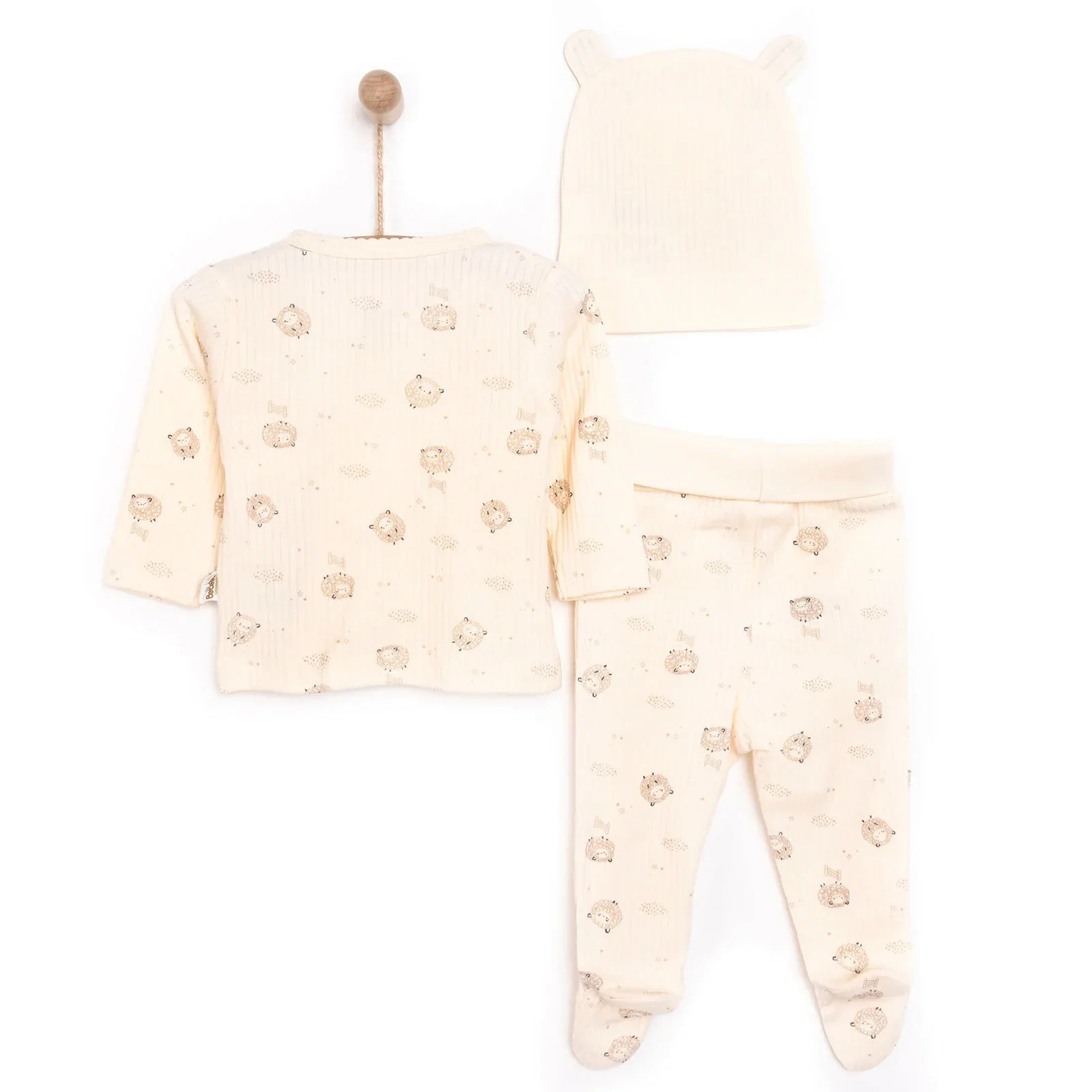 Bebetto Newborn Baby Girl Top-Footed Jumpsuit- Hat - Ecru - Image 2