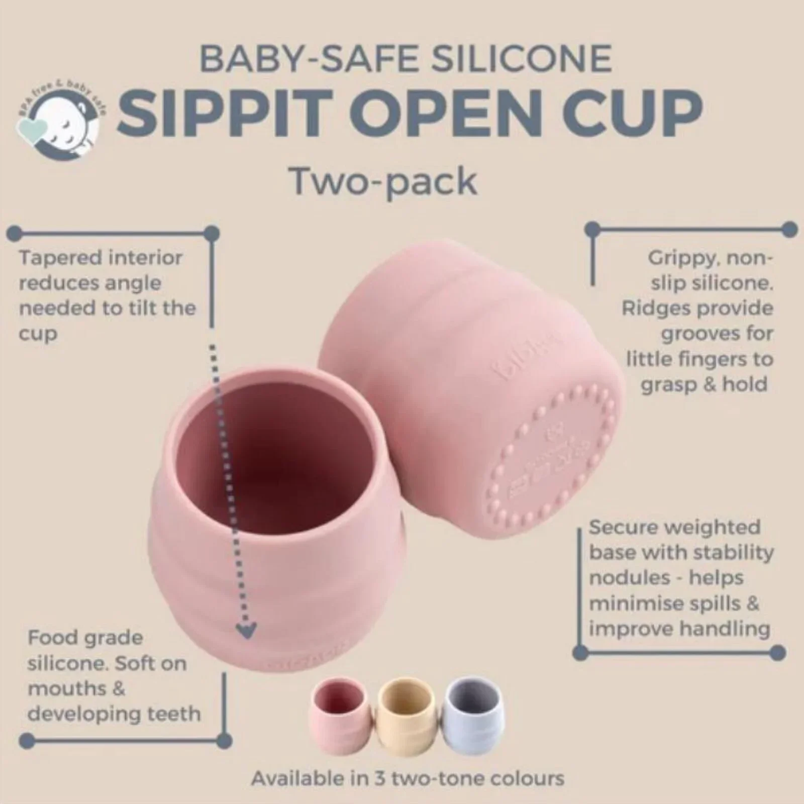 Bibado Sippit Silicone Open Training Cup 6+ months Pack of 2 - Fawn - Image 4