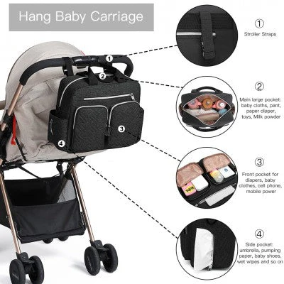 Black Functional Baby Changing Shoulder Bag - Image 8