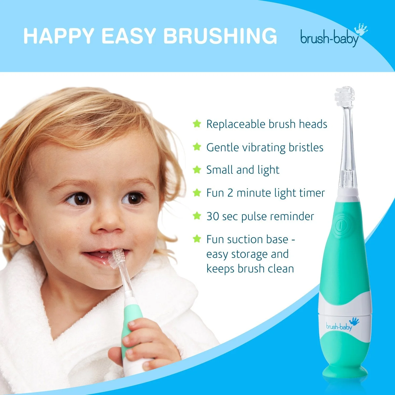 Brush Baby Babysonic Electric Toothbrush (0-3 Years) - Available in Teal/Pink/Blue - Image 4
