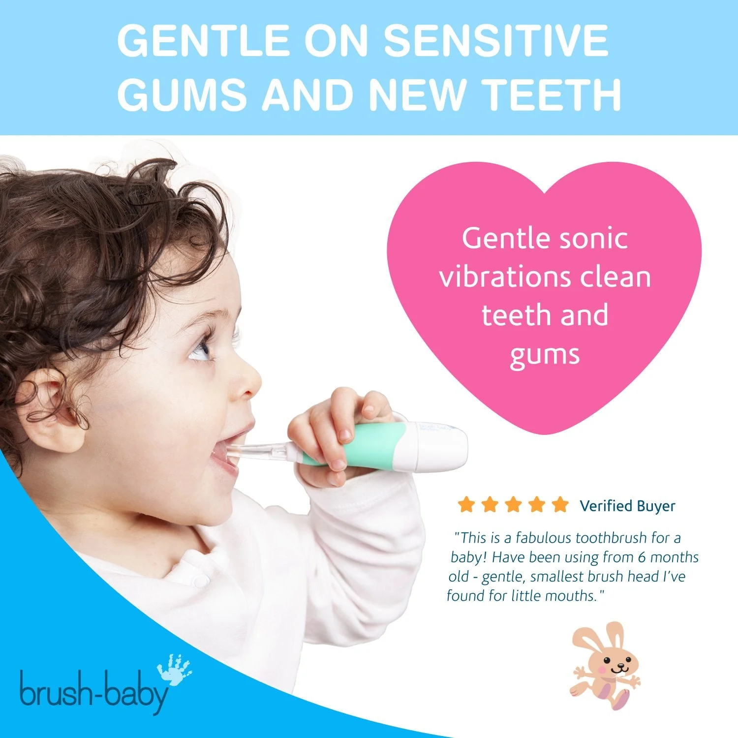 Brush Baby Babysonic Electric Toothbrush (0-3 Years) - Available in Teal/Pink/Blue - Image 5