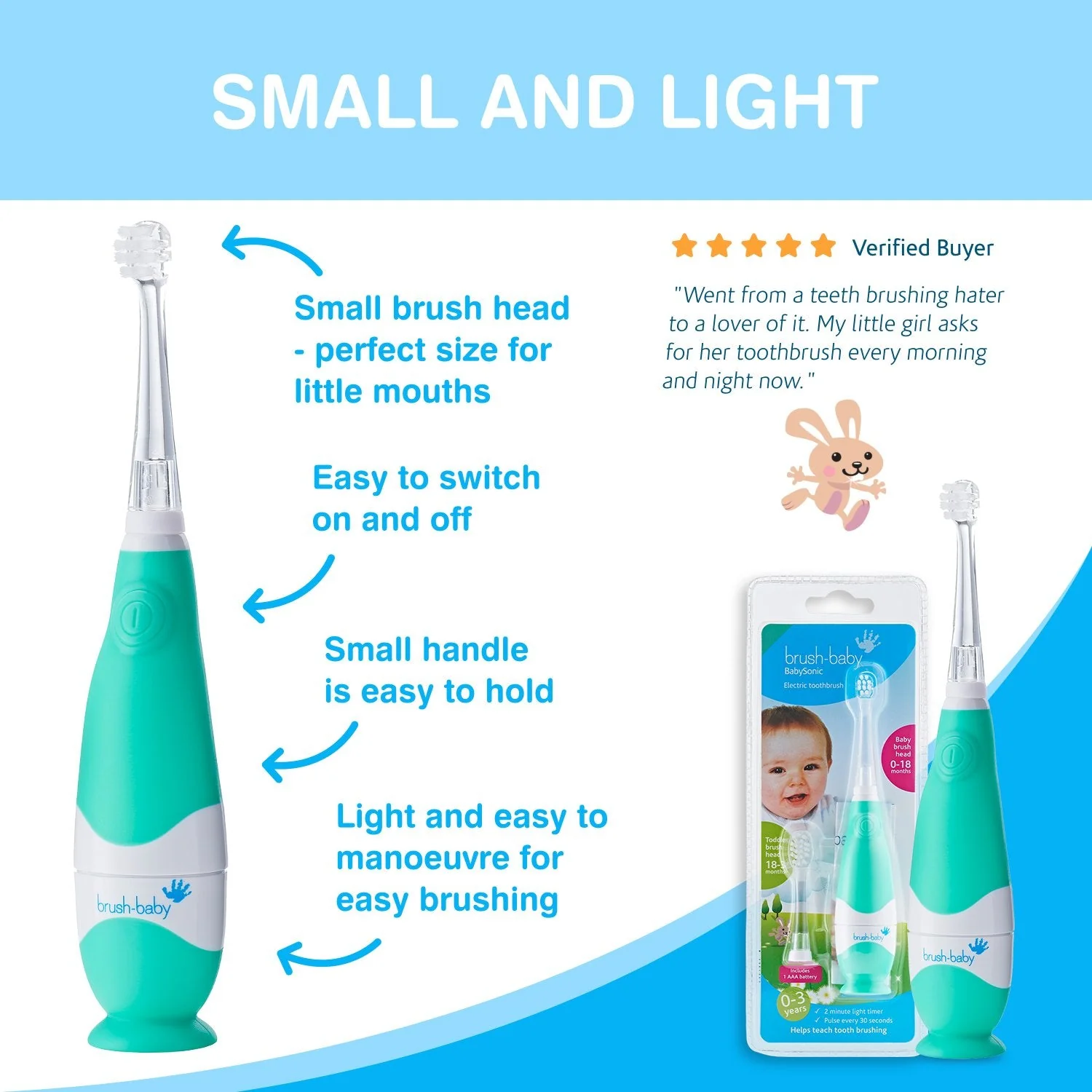 Brush Baby Babysonic Electric Toothbrush (0-3 Years) - Available in Teal/Pink/Blue - Image 6