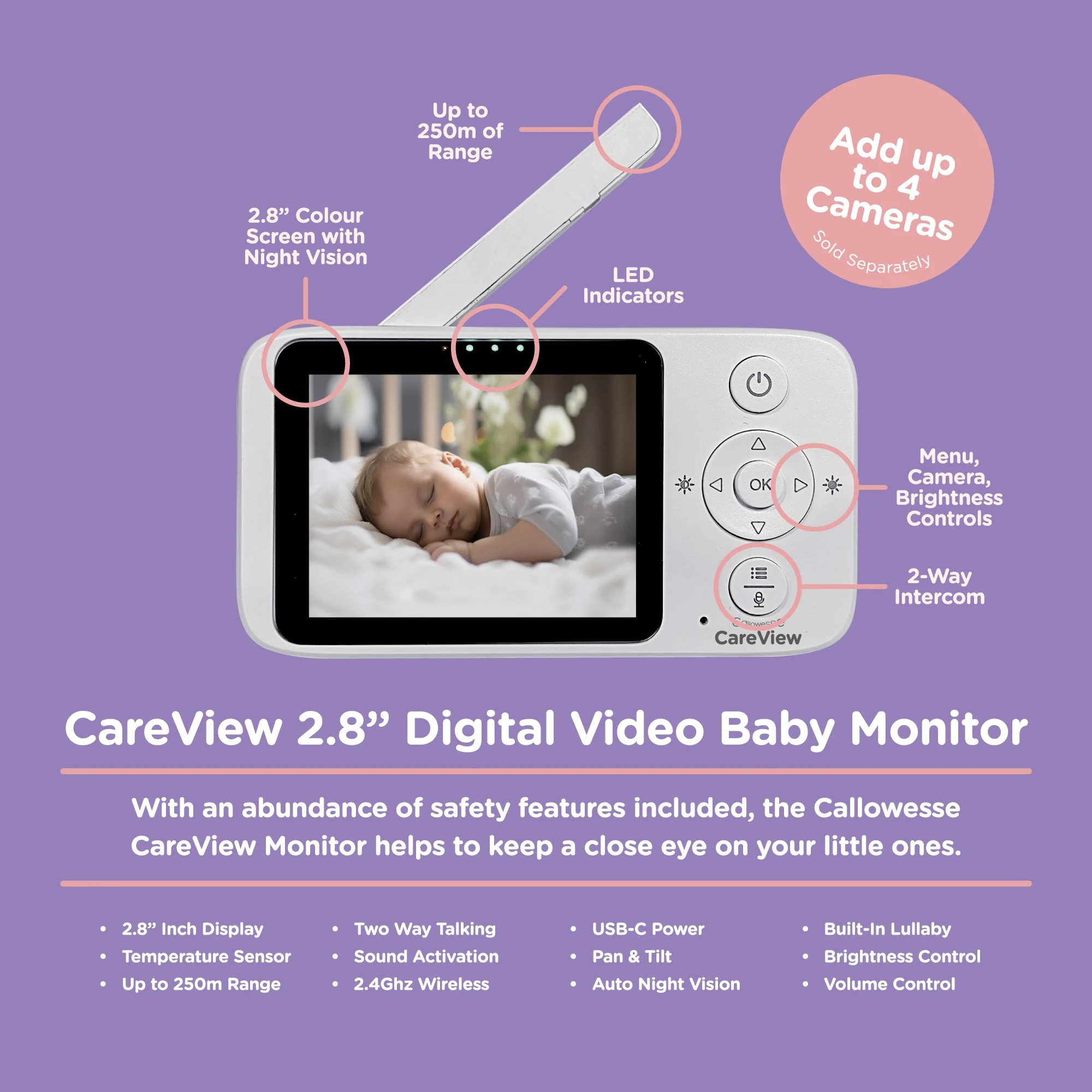 Callowesse CareView 2.8" Digital Video Baby Monitor - Image 3