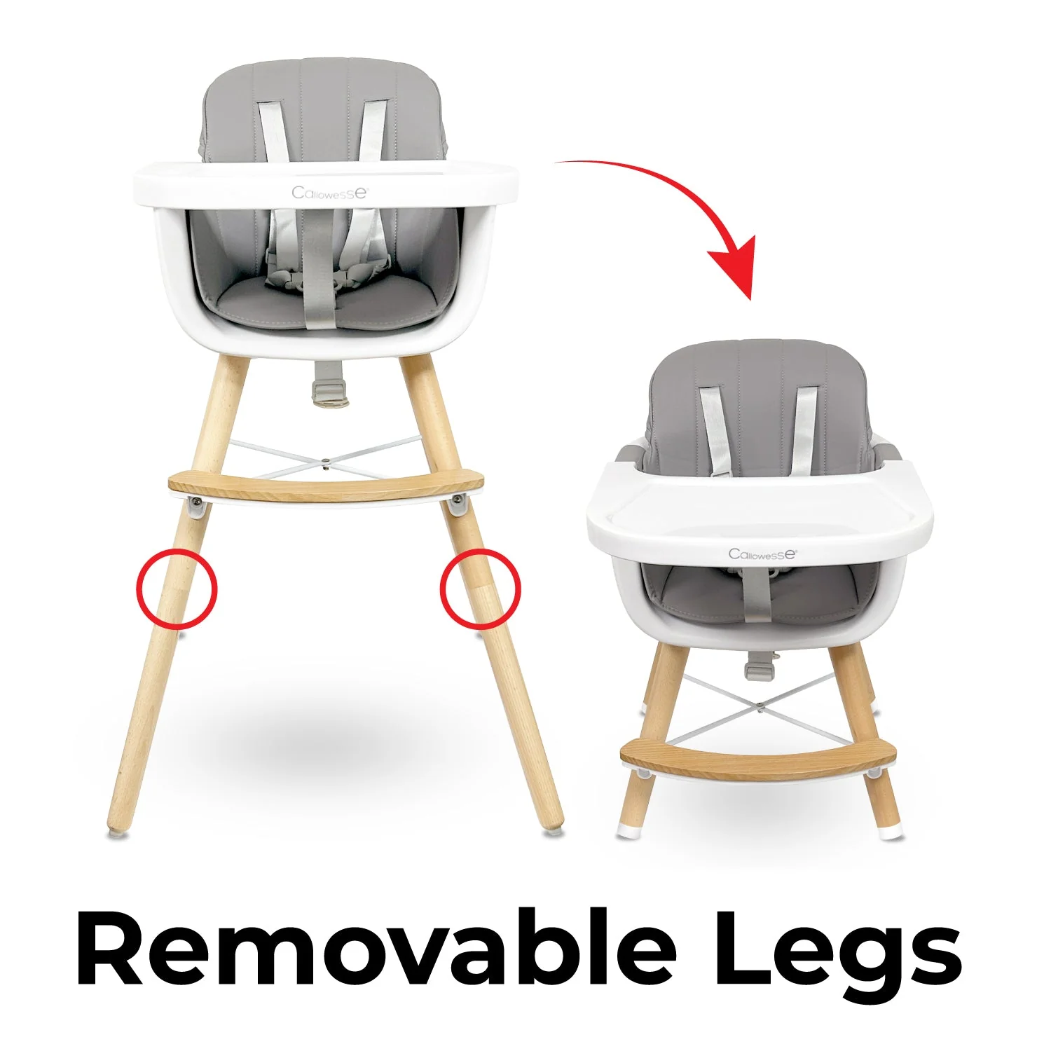 Callowesse Elata 3-In-1 Scandi Wooden Highchair – Grey - Image 4