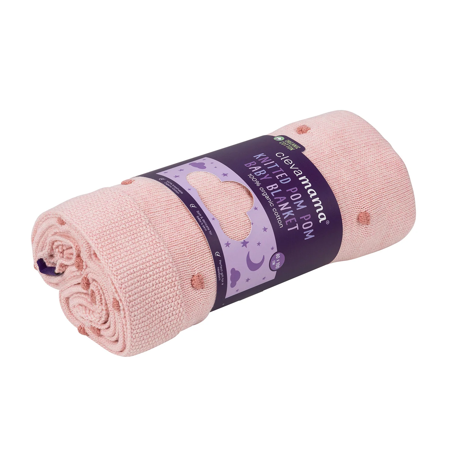 Clevamama Knitted Pom Pom Baby Blanket (Pink) - Image 5