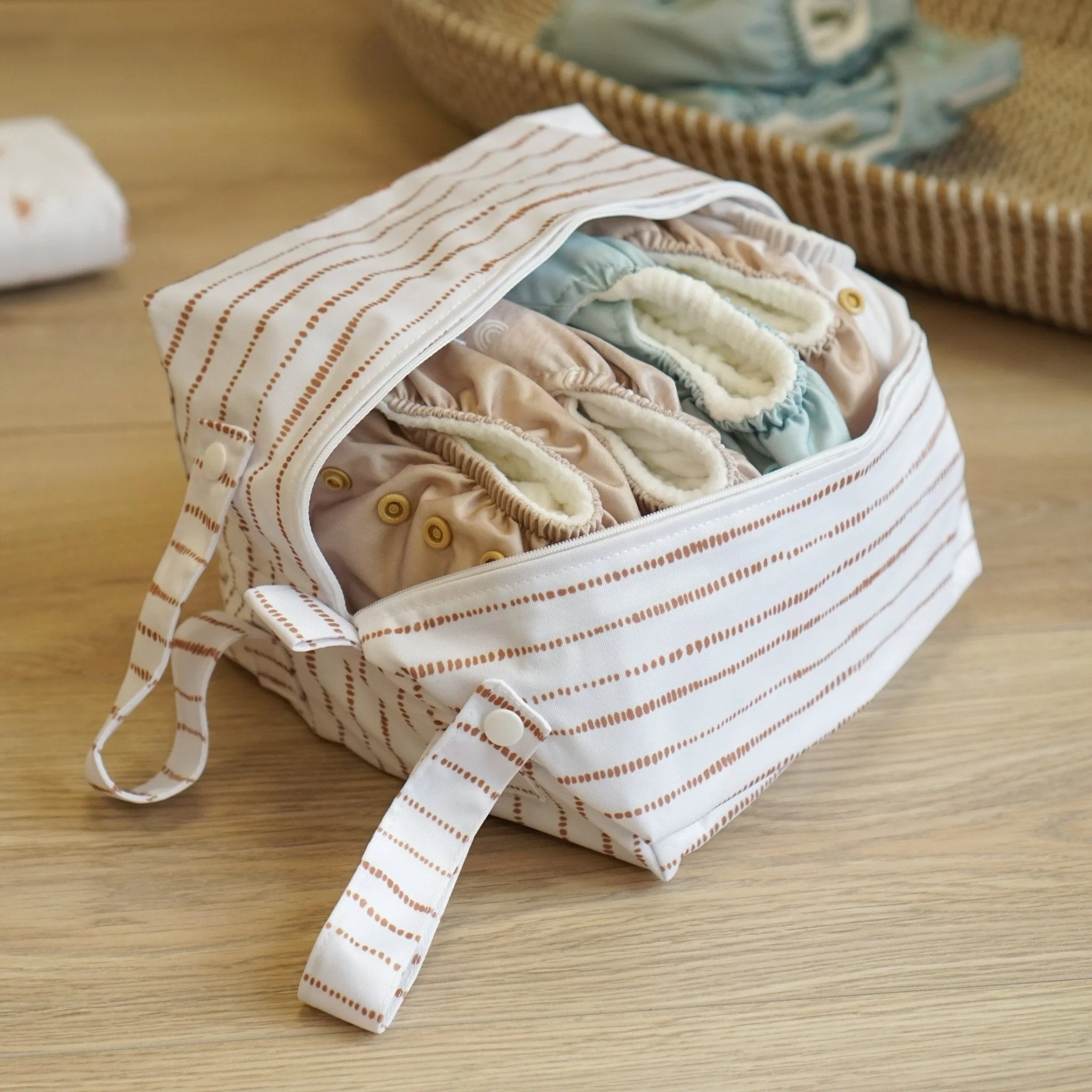 Cloth Nappy Pod - Dune White with Tan - Image 2