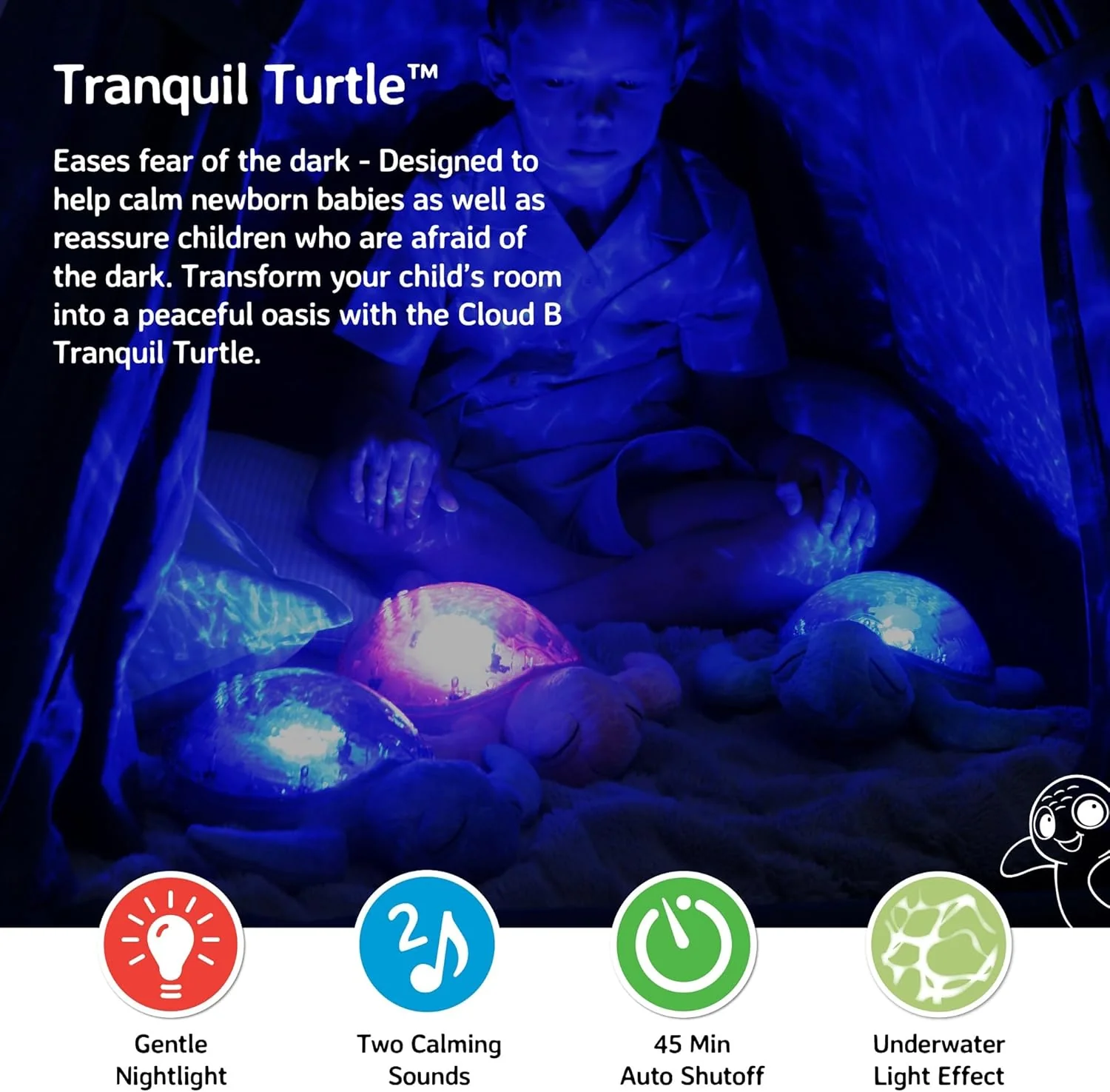 Cloud B Tranquil Turtle Rechargeable Projector Nightlight with White Noise Soothing Sounds - Ocean Blue - Image 12