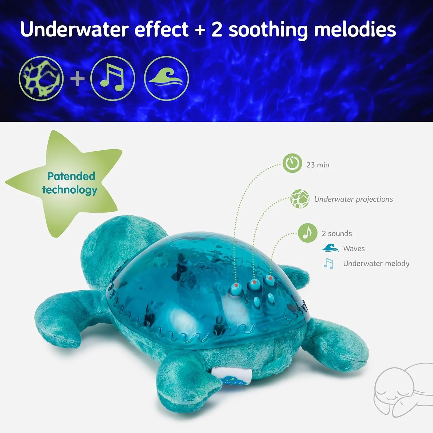 Cloud B Tranquil Turtle Rechargeable Projector Nightlight with White Noise Soothing Sounds - Ocean Blue - Image 8