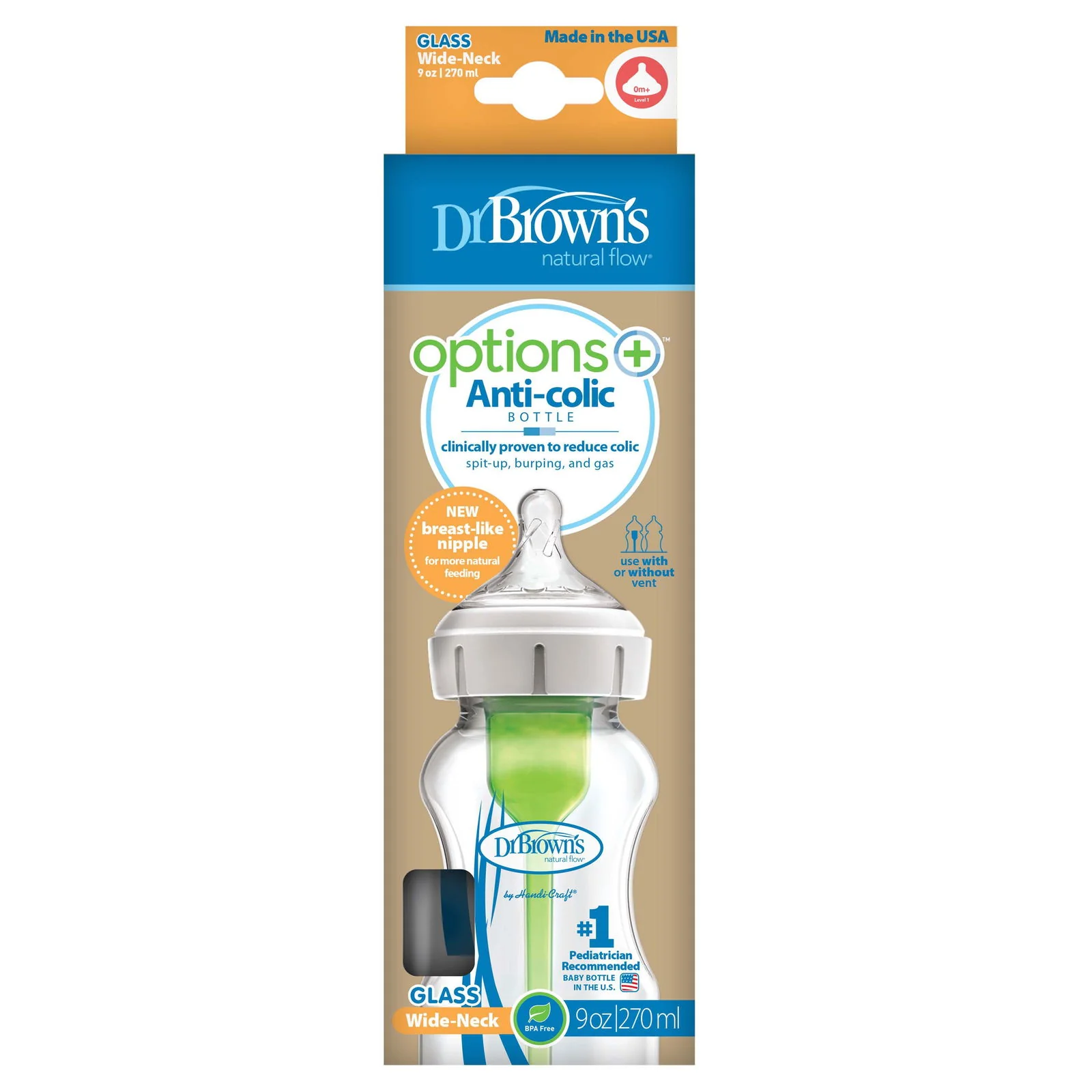 Dr Brown Options Plus GLASS Bottle 270mls - Wide Neck (PACK OF 1 - SINGLE BOTTLE)
