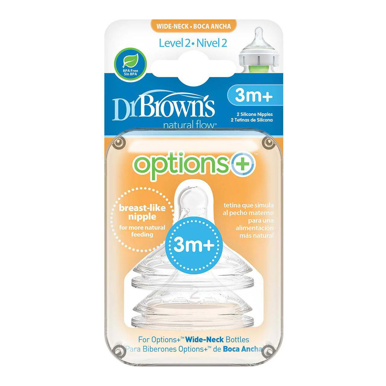 Dr Brown Options Plus Bottle Teats - Level 2 (Pack of 2)