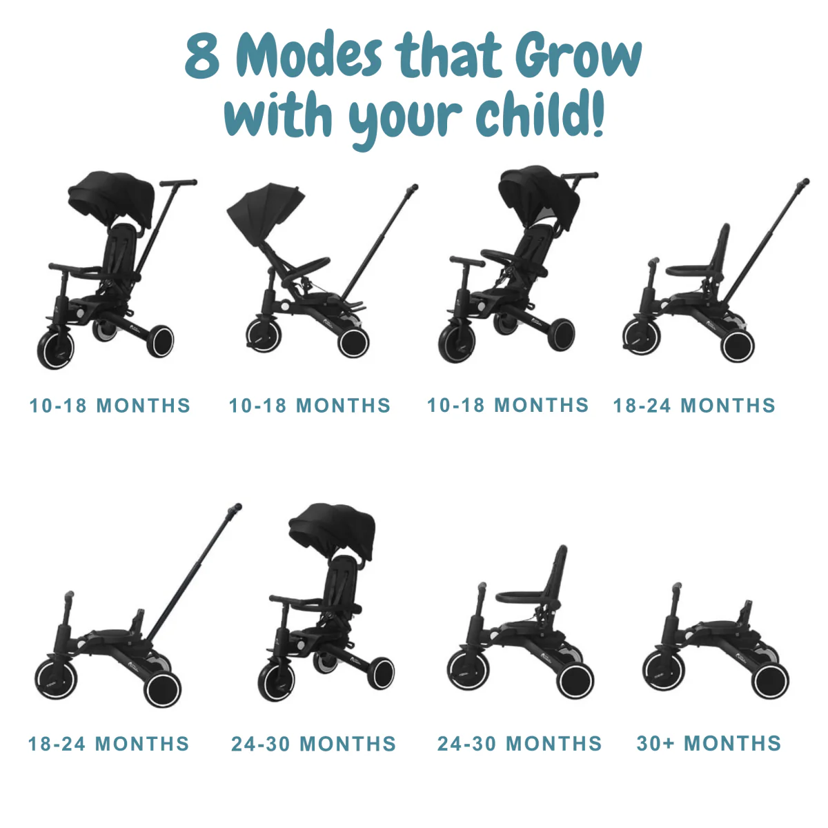 Foryourlittleone Xplor Plus 6 in 1 Foldable Trike - Jet Black (10m-4y) - Image 6