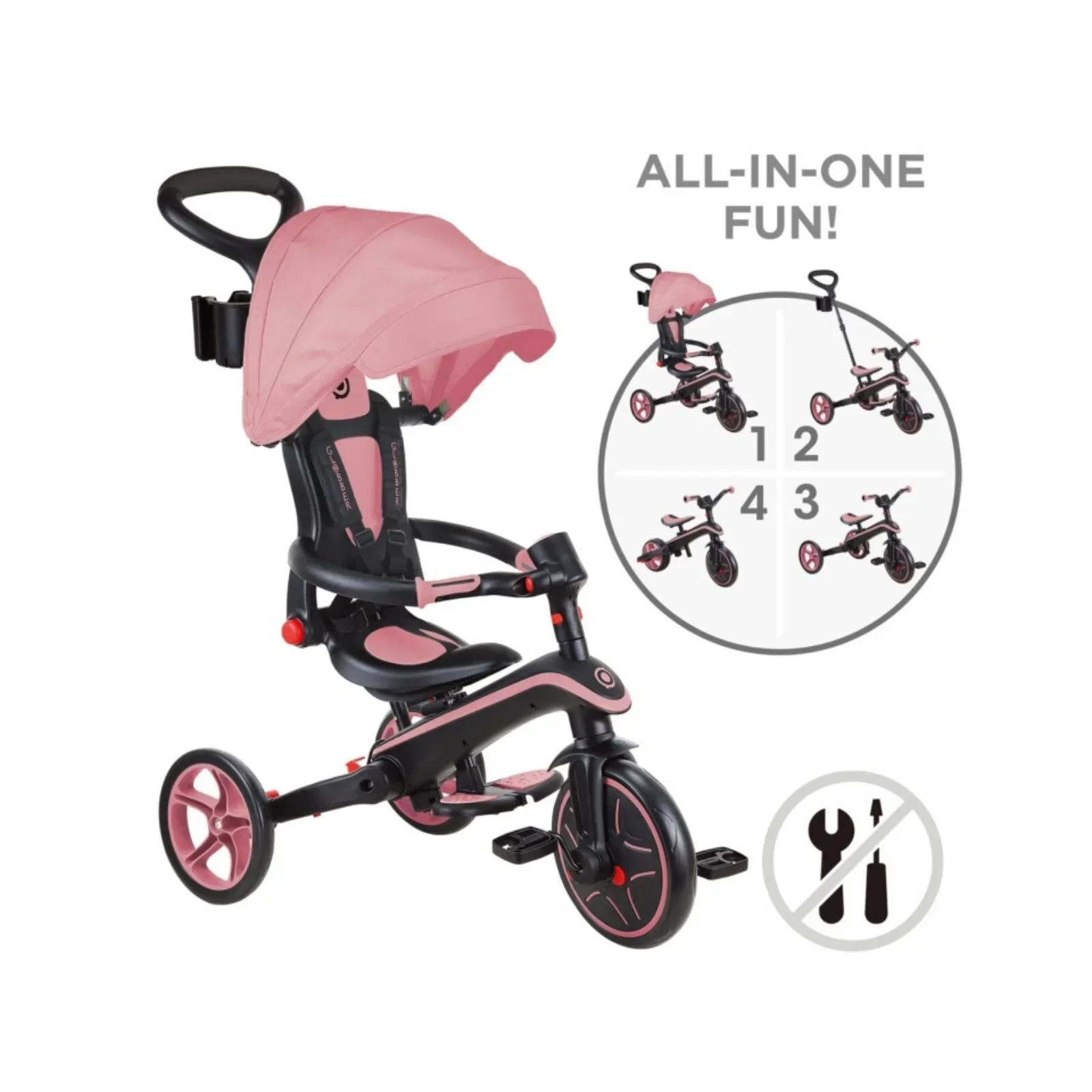Globber Explorer Trike Foldable 4 in 1 - Deep Pastel Pink - Image 3