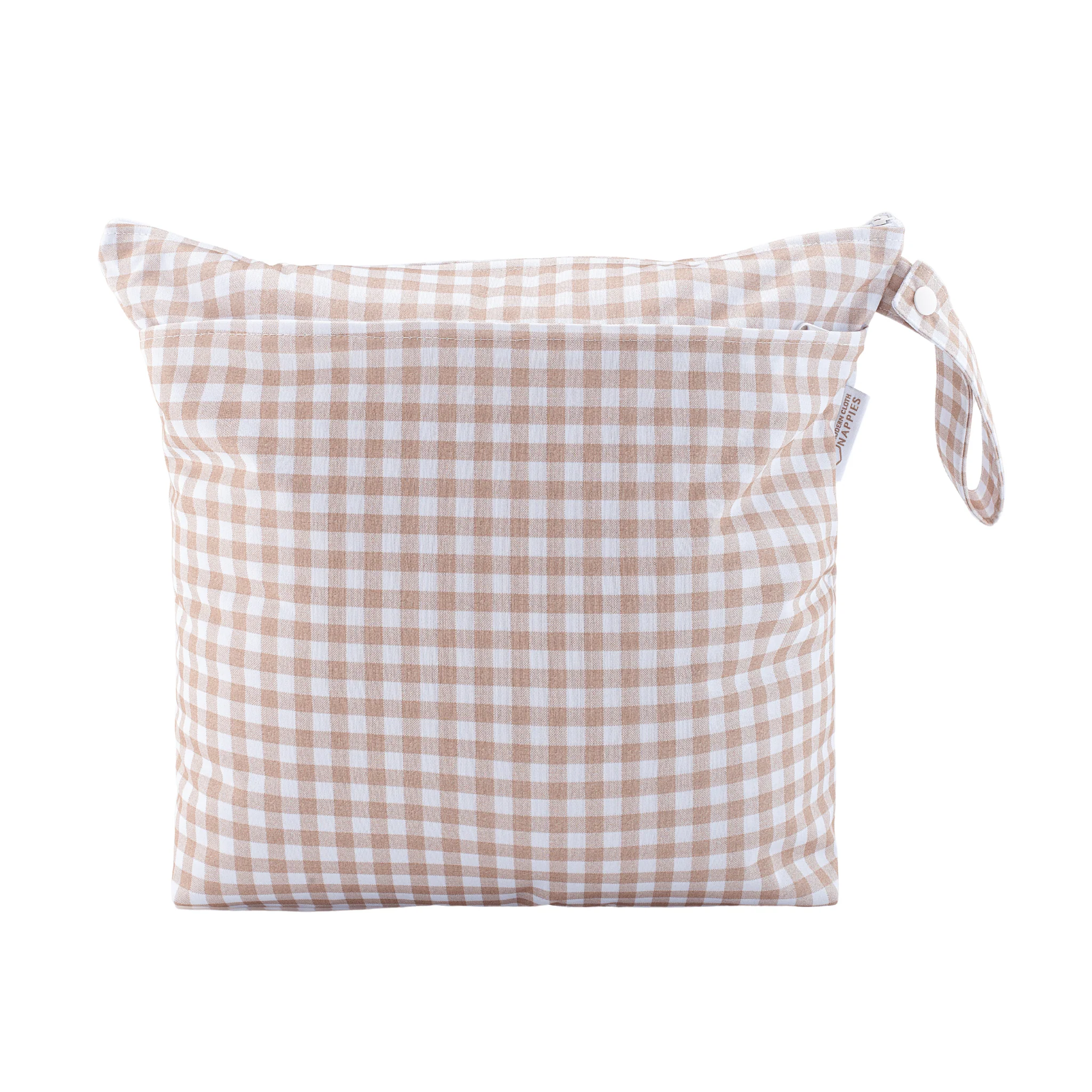 Grab & Go Nappy Wet Bags With Handle - Gingham Taupe