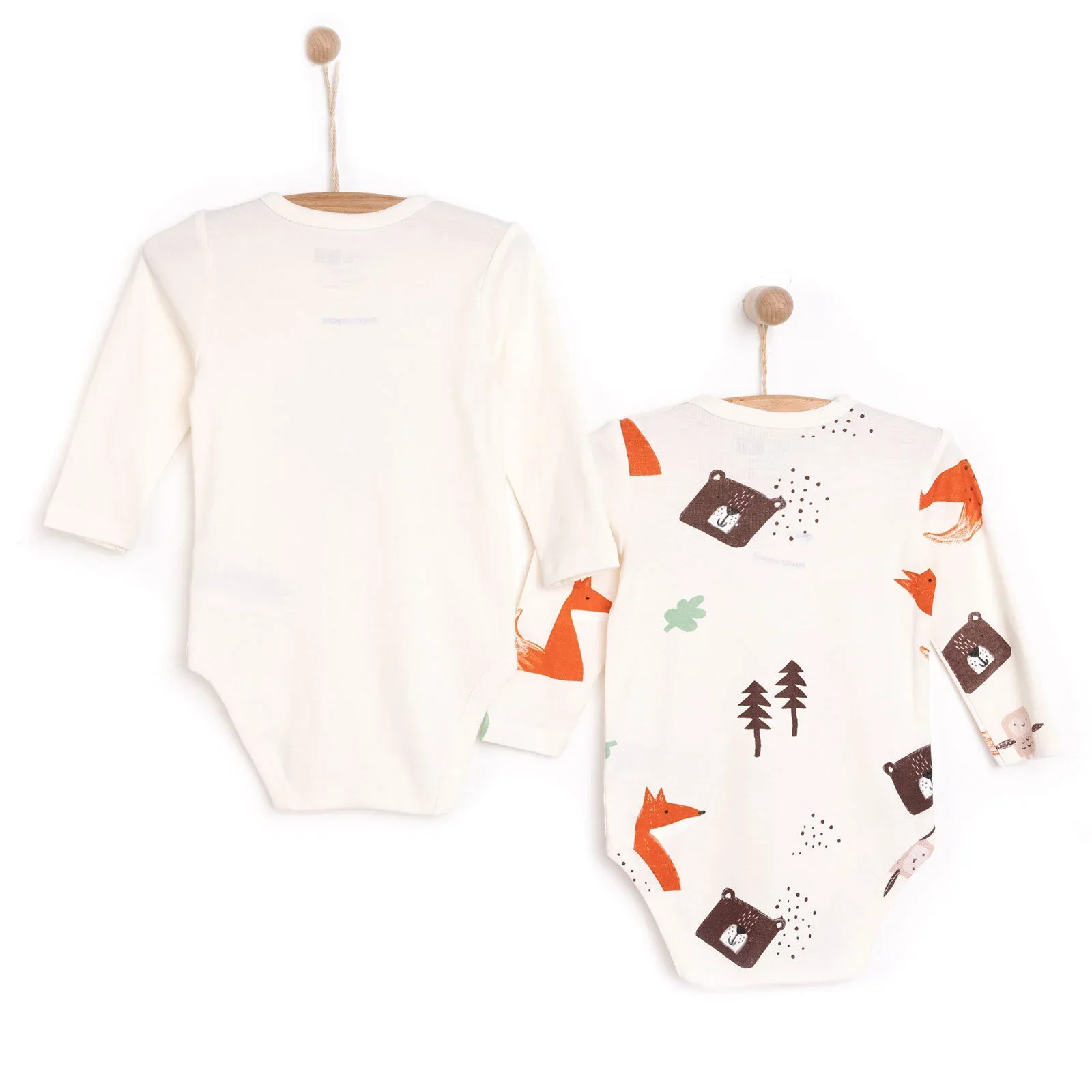 HelloBaby Boy 2-Pack Long Sleeve Bodysuit - Beige - Image 2