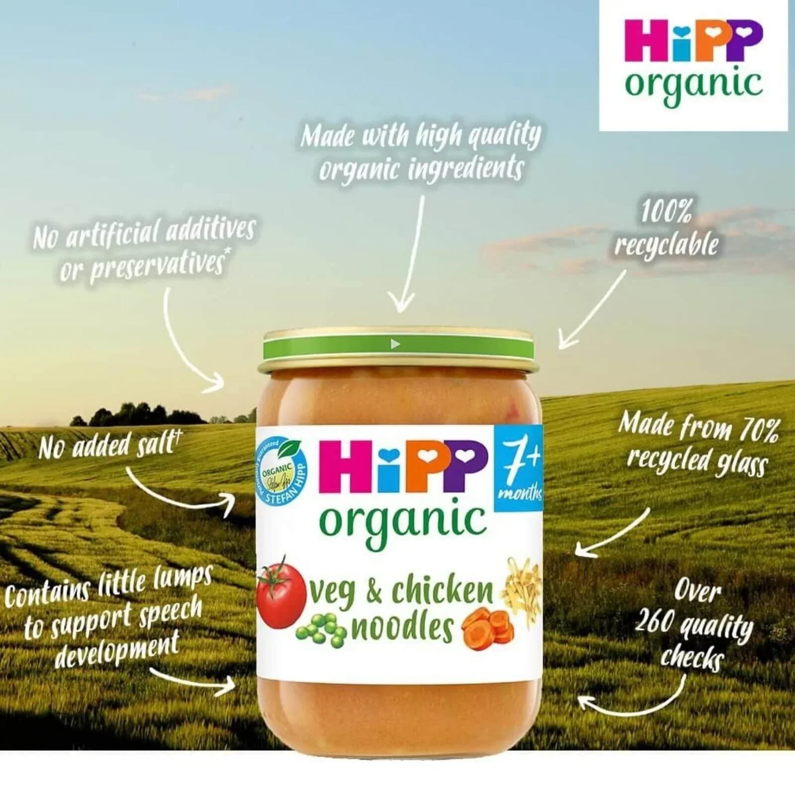 HiPP Organic Vegetables & Chicken Noodles Baby Food Jar 7+ months 190g - Image 4