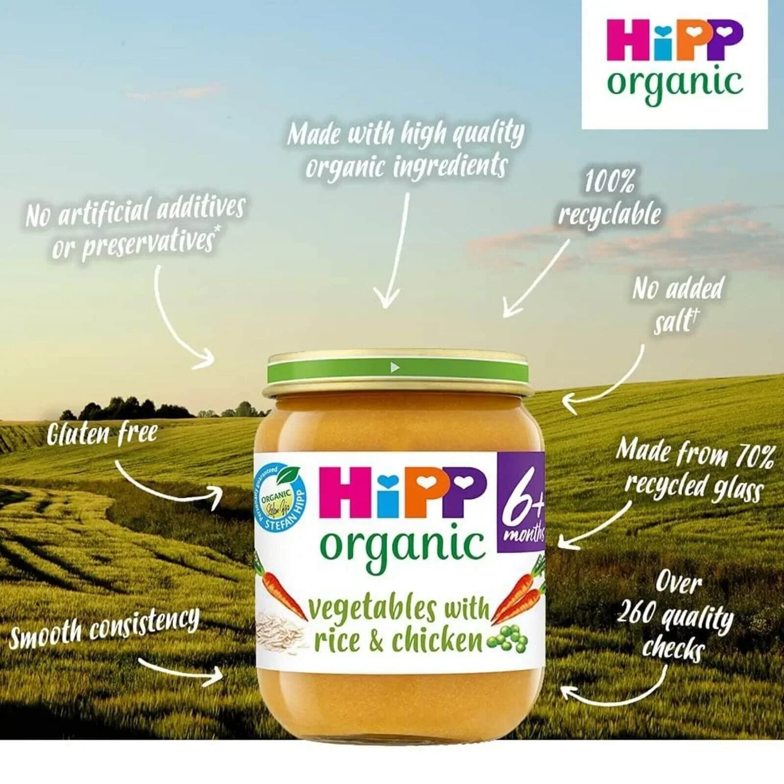 HiPP Organic Vegetables with Rice & Chicken Baby Food Jar 6+ months 125g - Image 3