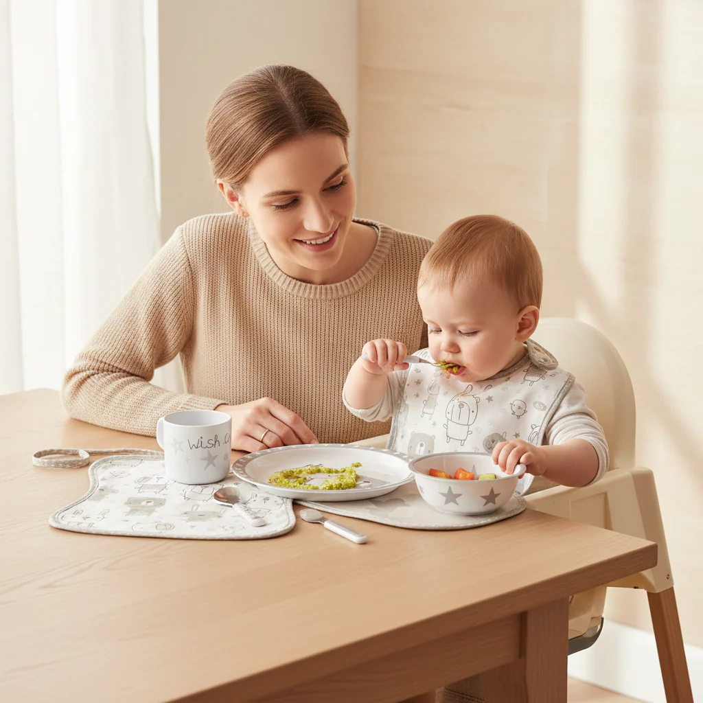 Jane 6-Piece Melamine Baby Crockery Set & Bib, Star - Image 2