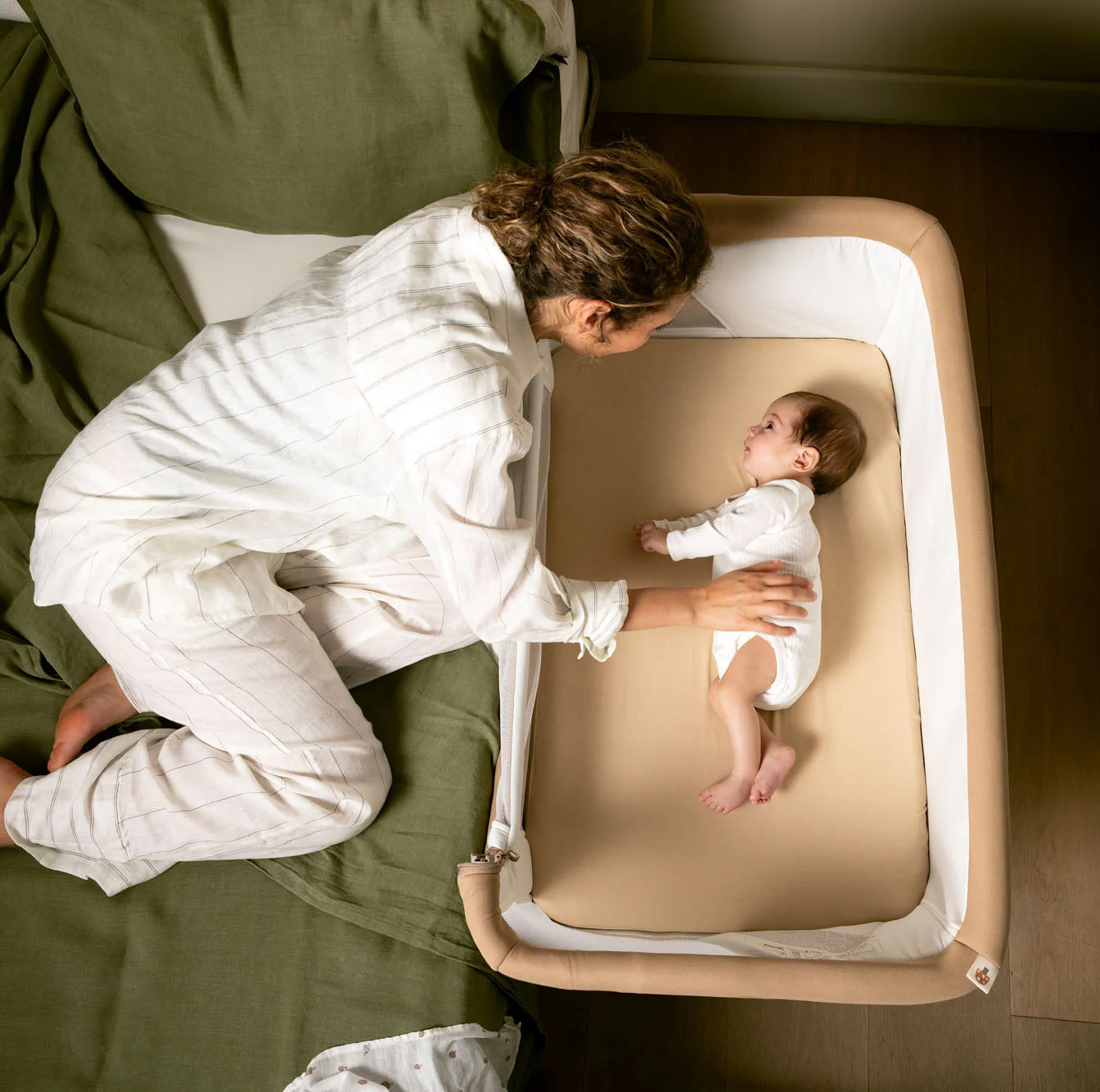 Jane Baby Side Crib + 4 Piece Bedding Set & Safety Mattress, Nature Edition - Image 4