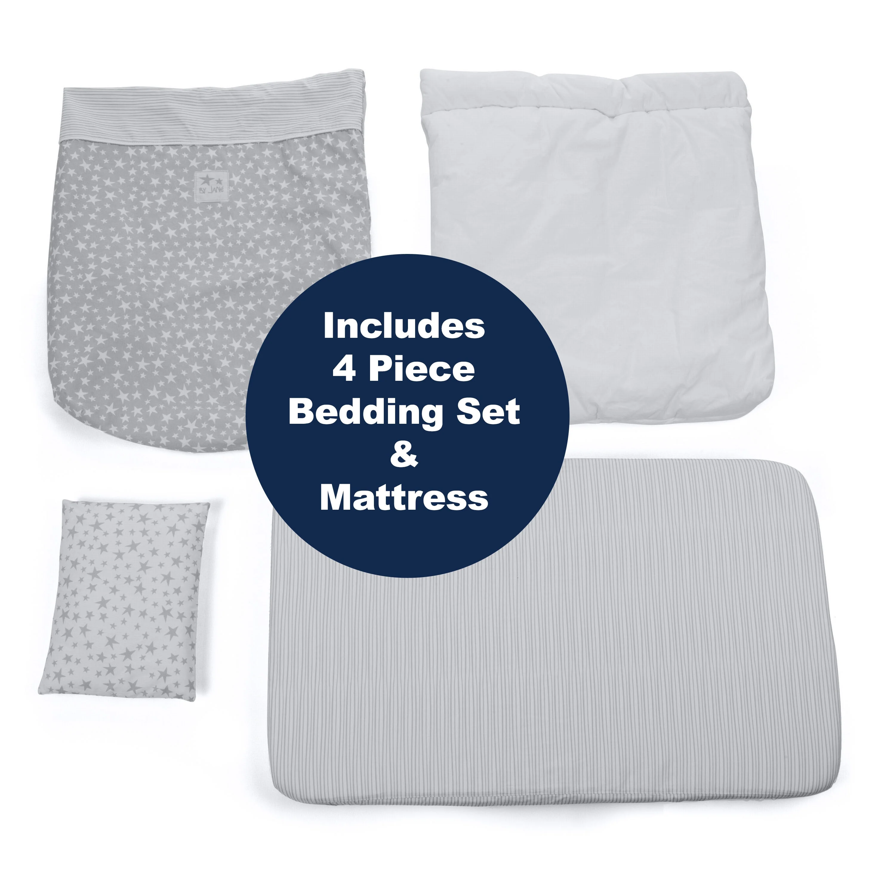 Jane Baby Side Crib + 4 Piece Bedding Set & Safety Mattress, Sesame - Image 4