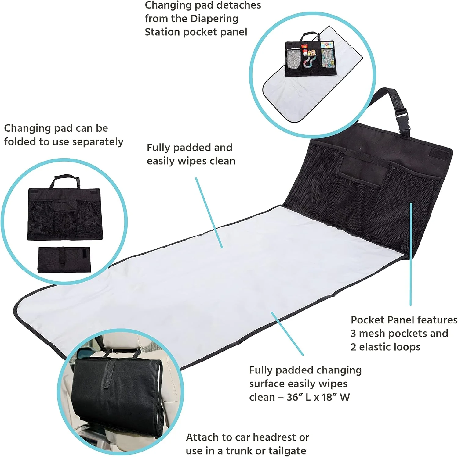 JL Childress On-The-Go Nappy Changing Mat with Storage Pockets - Grey - Image 5