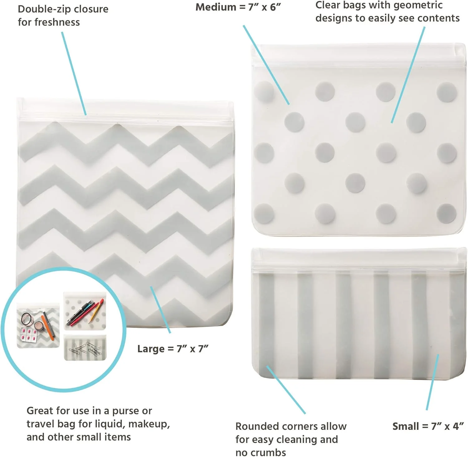 JL Childress See ‘N Save 3 Piece Reusable Food and Snack Bag – Grey - Image 3