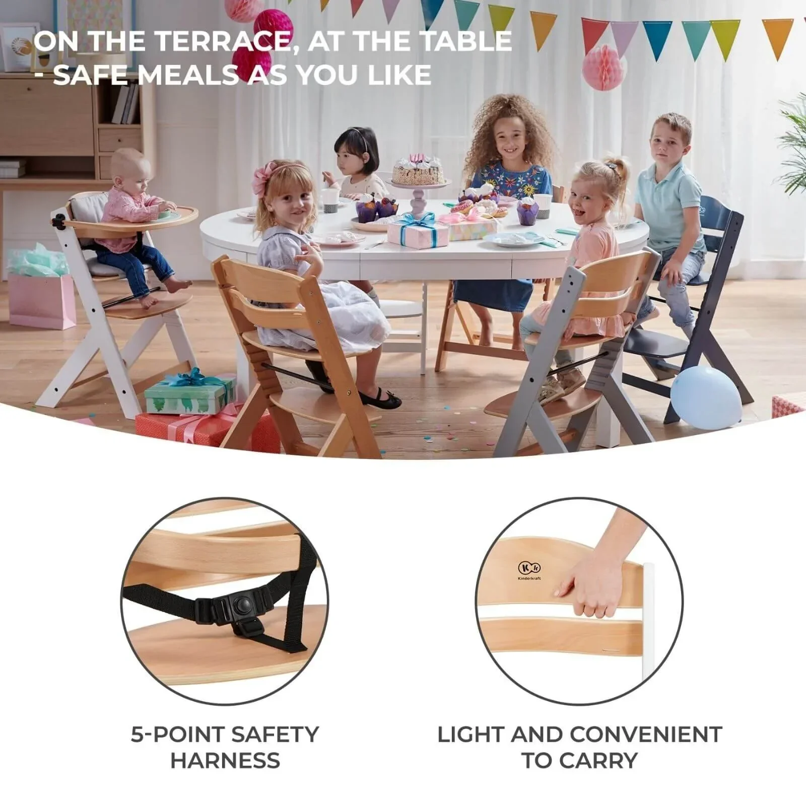 Kinderkraft Enock Wooden Highchair - Wooden Natural - Image 10