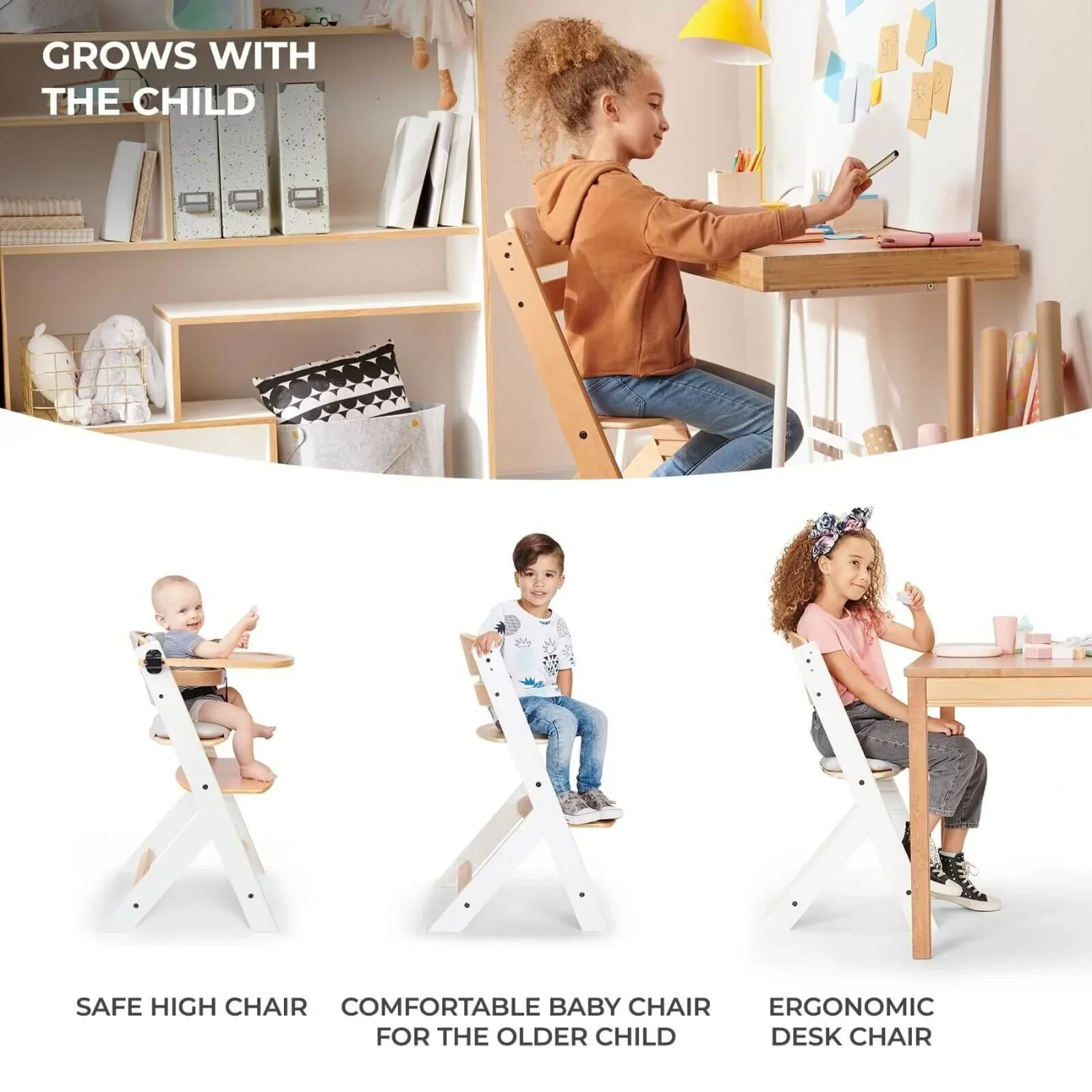 Kinderkraft Enock Wooden Highchair - Wooden Natural - Image 6