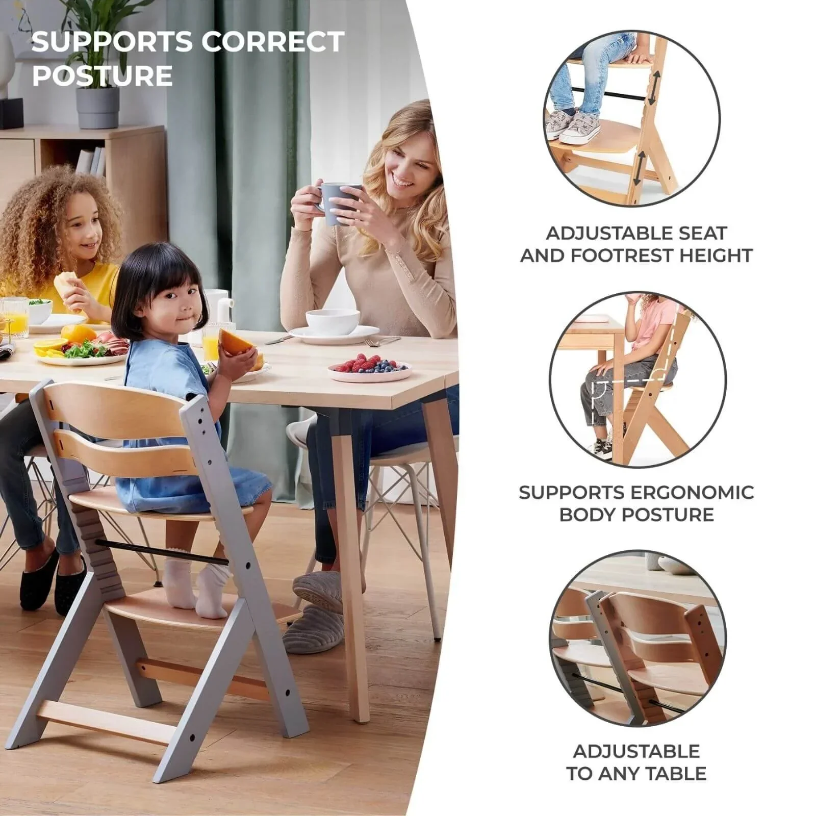 Kinderkraft Enock Wooden Highchair - Wooden Natural - Image 7