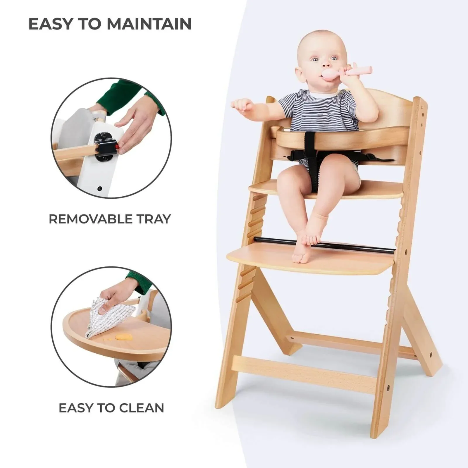 Kinderkraft Enock Wooden Highchair - Wooden Natural - Image 8