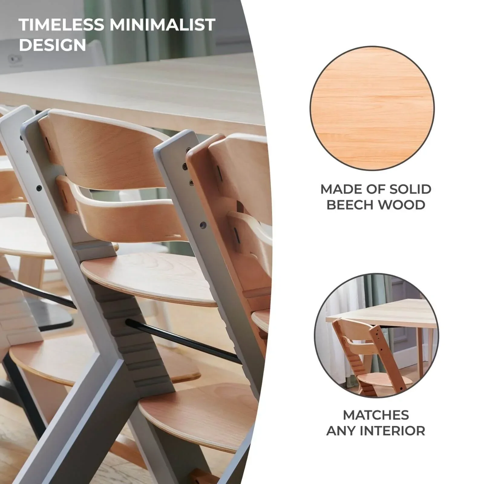 Kinderkraft Enock Wooden Highchair - Wooden Natural - Image 9