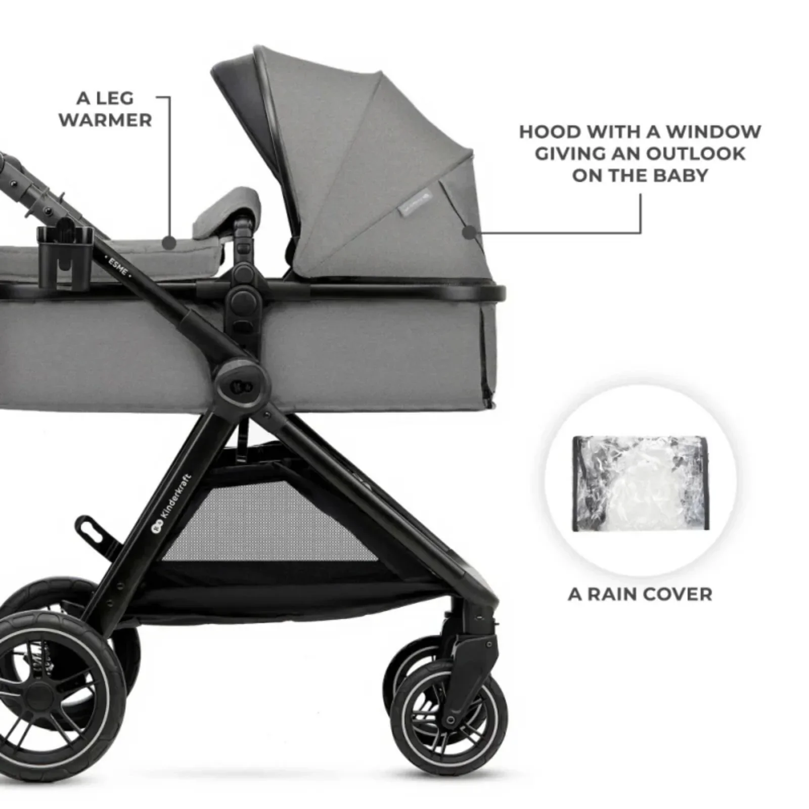 Kinderkraft Esme 3-in-1 Travel System with Mink Pro Car Seat - Moonlight Grey - Image 2