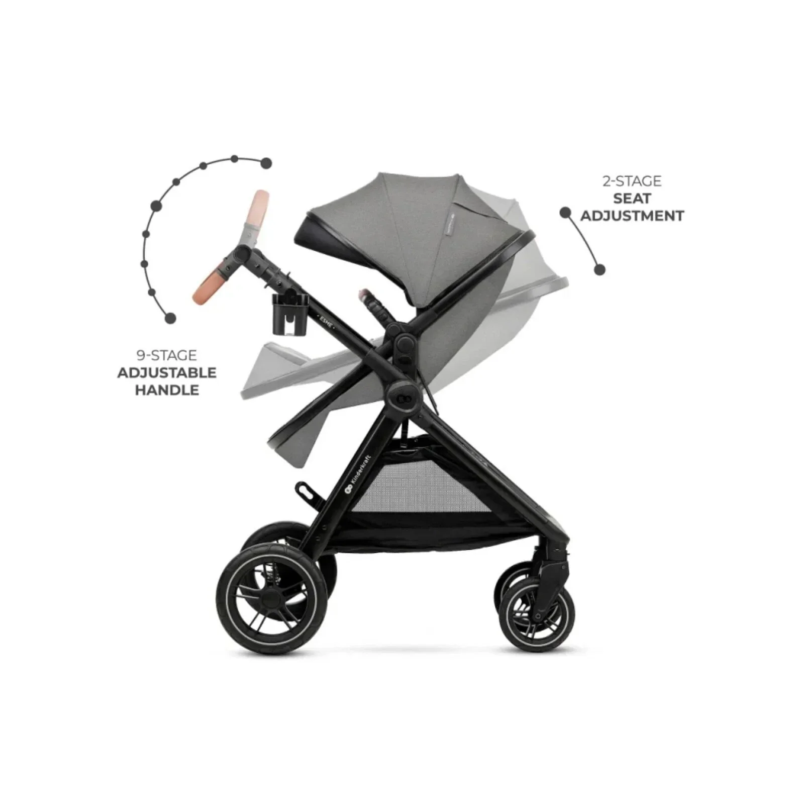 Kinderkraft Esme 3-in-1 Travel System with Mink Pro Car Seat - Moonlight Grey - Image 5