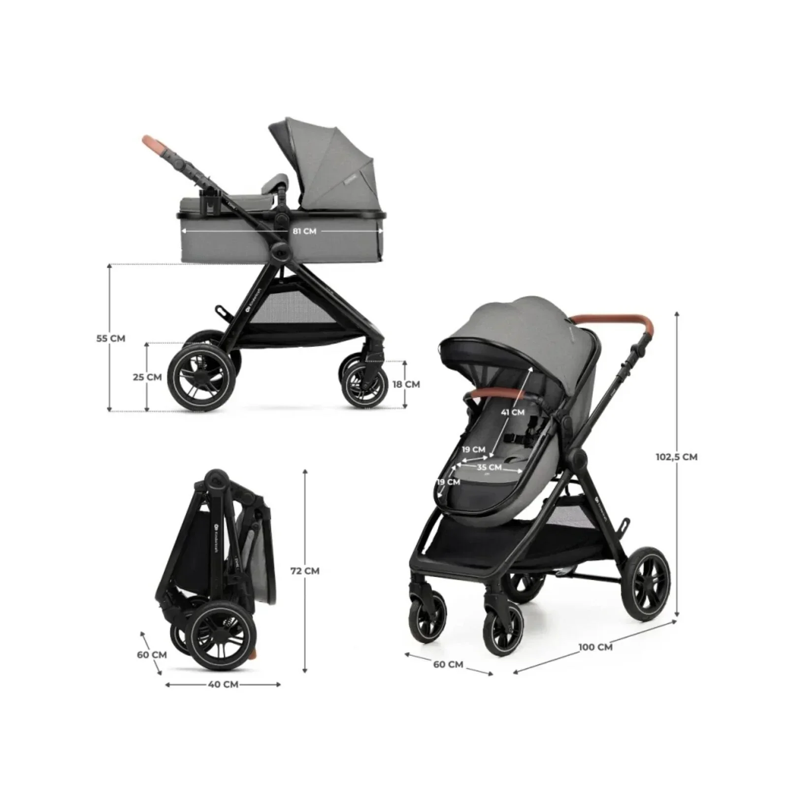 Kinderkraft Esme 3-in-1 Travel System with Mink Pro Car Seat - Moonlight Grey - Image 8