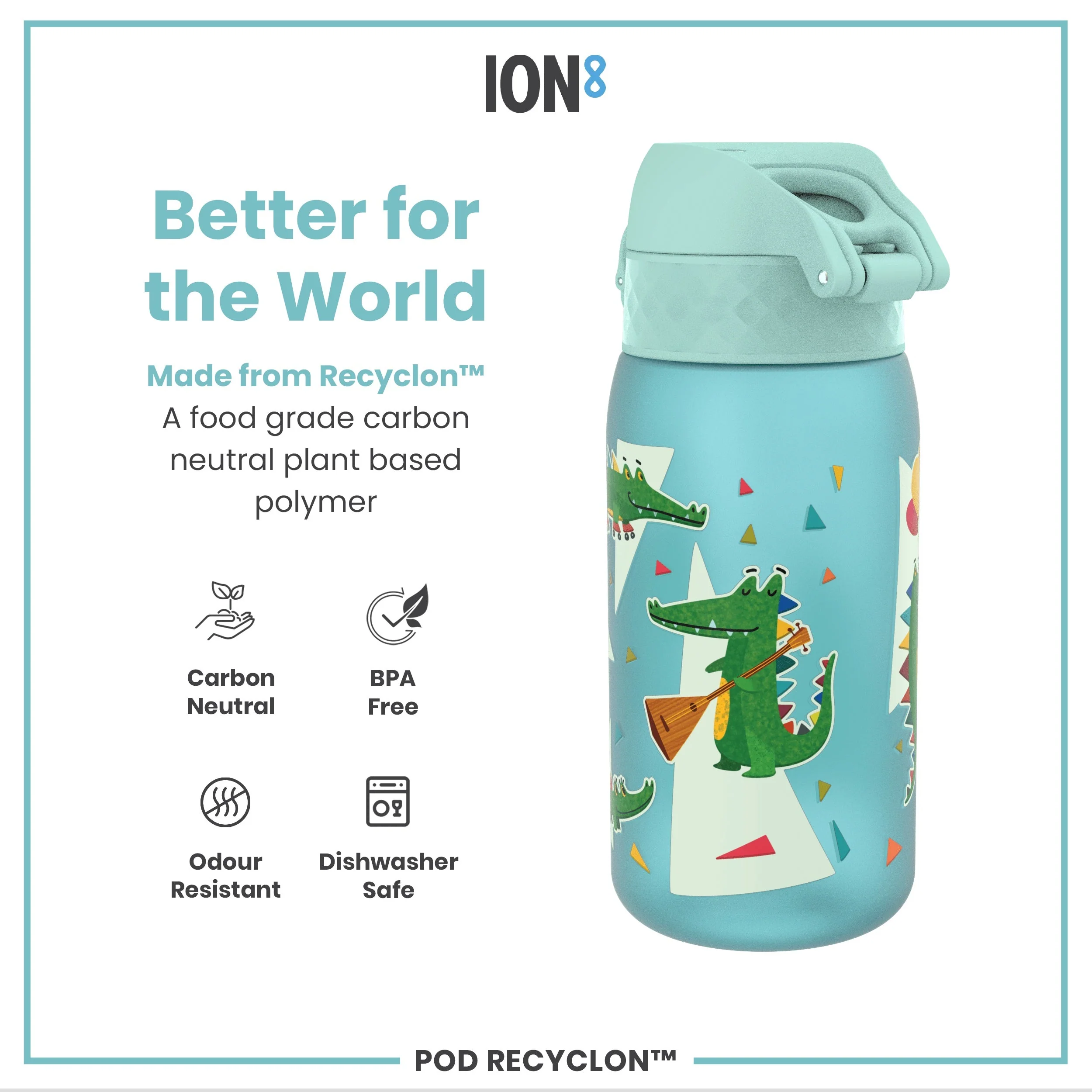 Leak Proof Kids Water Bottle, Recyclon, Crocodiles, 350ml (12oz) - Image 5