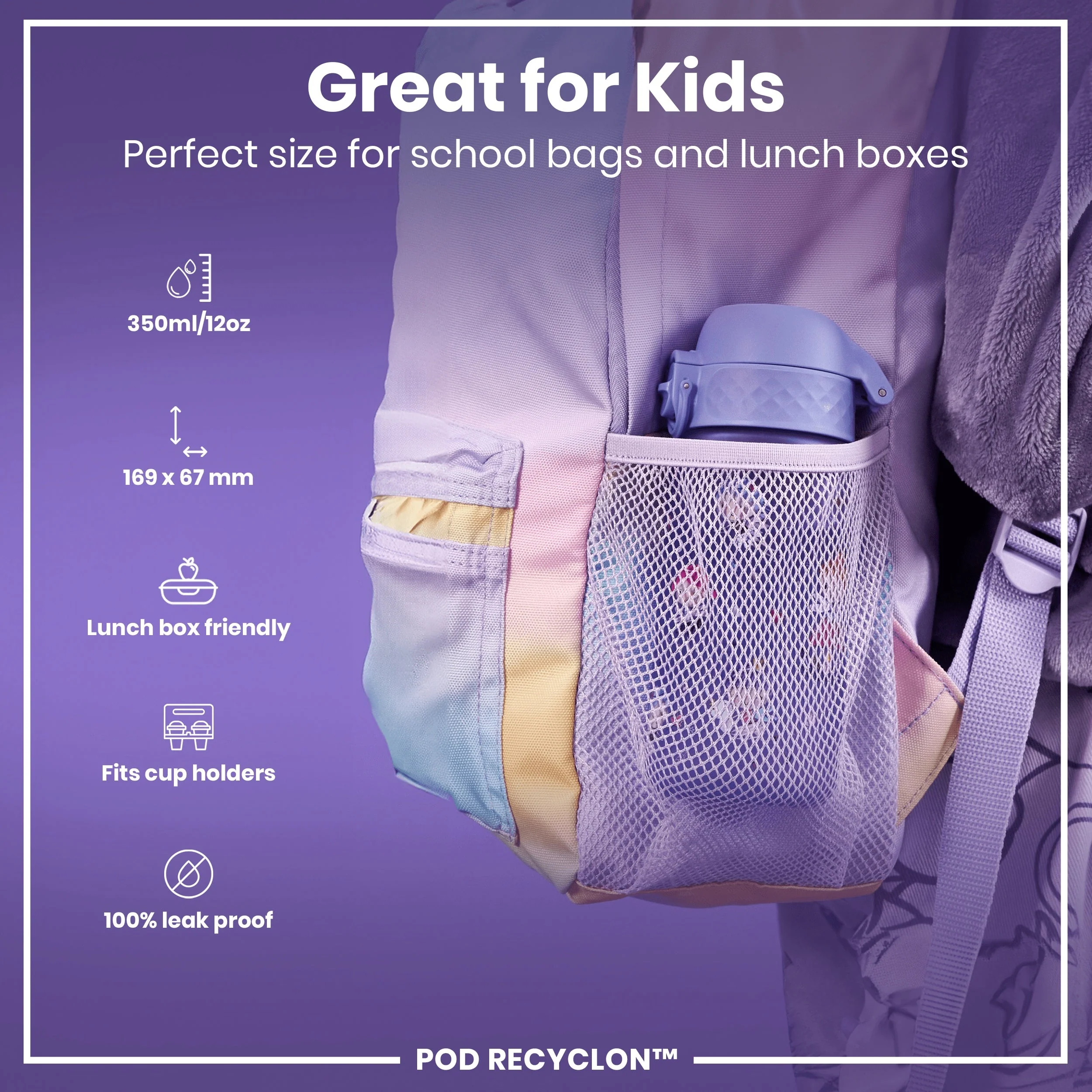 Leak Proof Kids Water Bottle, Recyclon, Fairies, 350ml (12oz) - Image 2