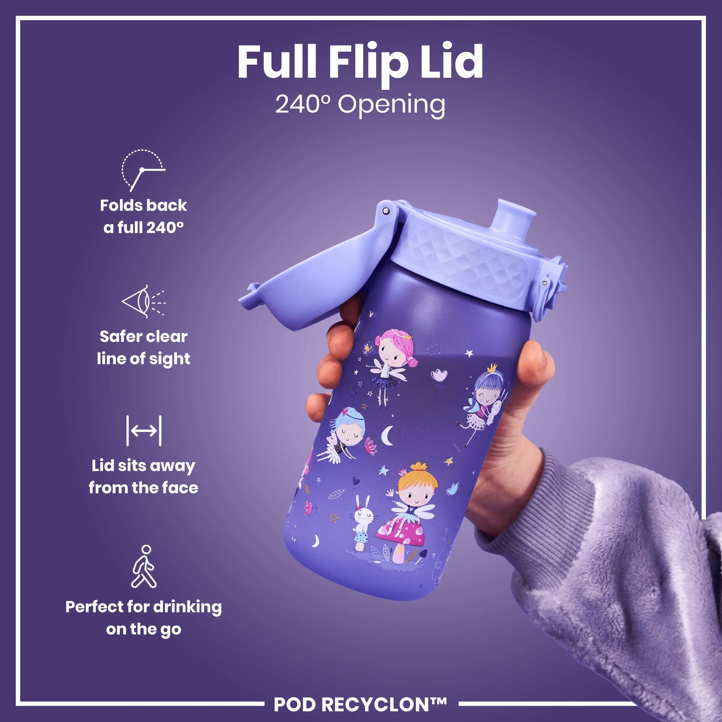 Leak Proof Kids Water Bottle, Recyclon, Fairies, 350ml (12oz) - Image 4