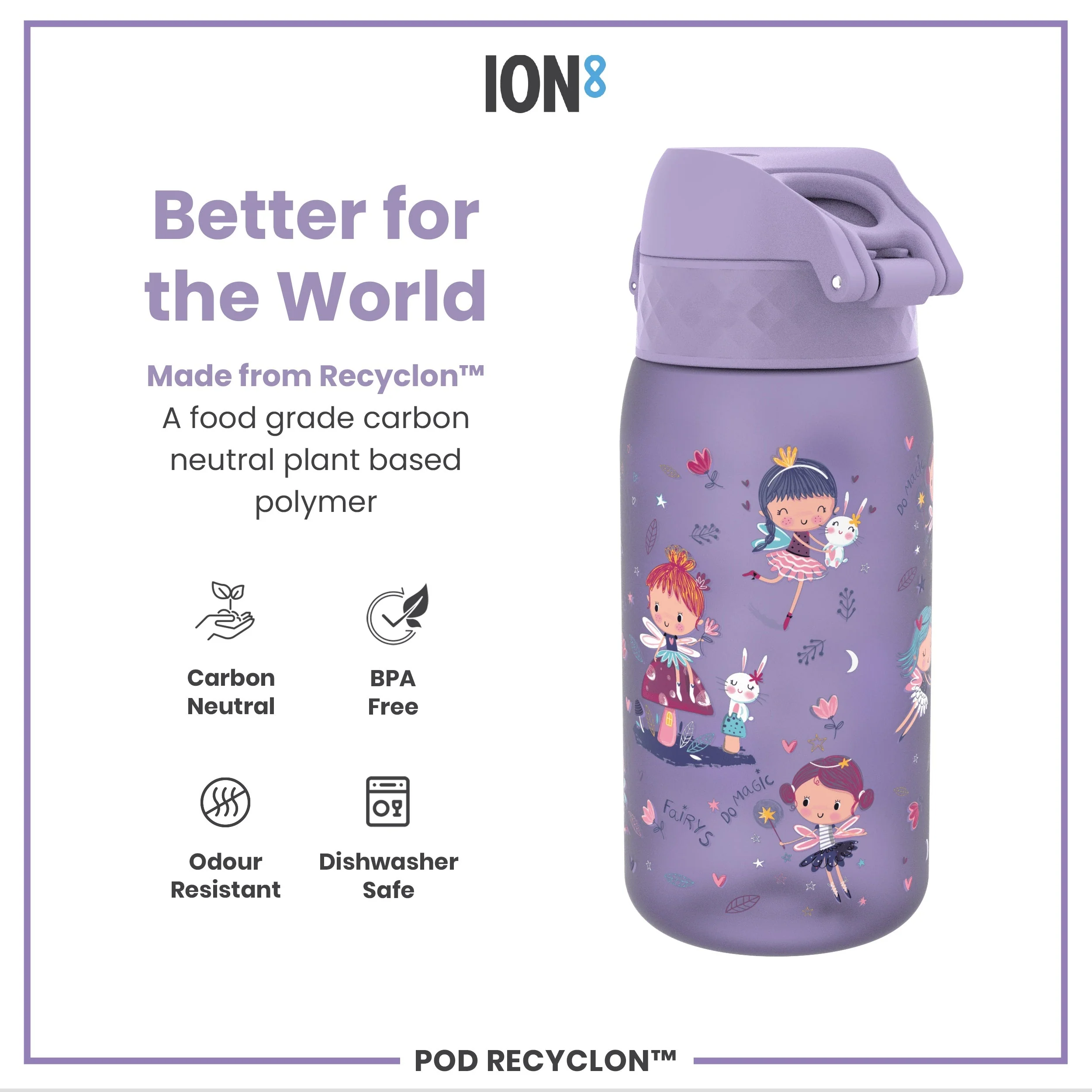 Leak Proof Kids Water Bottle, Recyclon, Fairies, 350ml (12oz) - Image 5