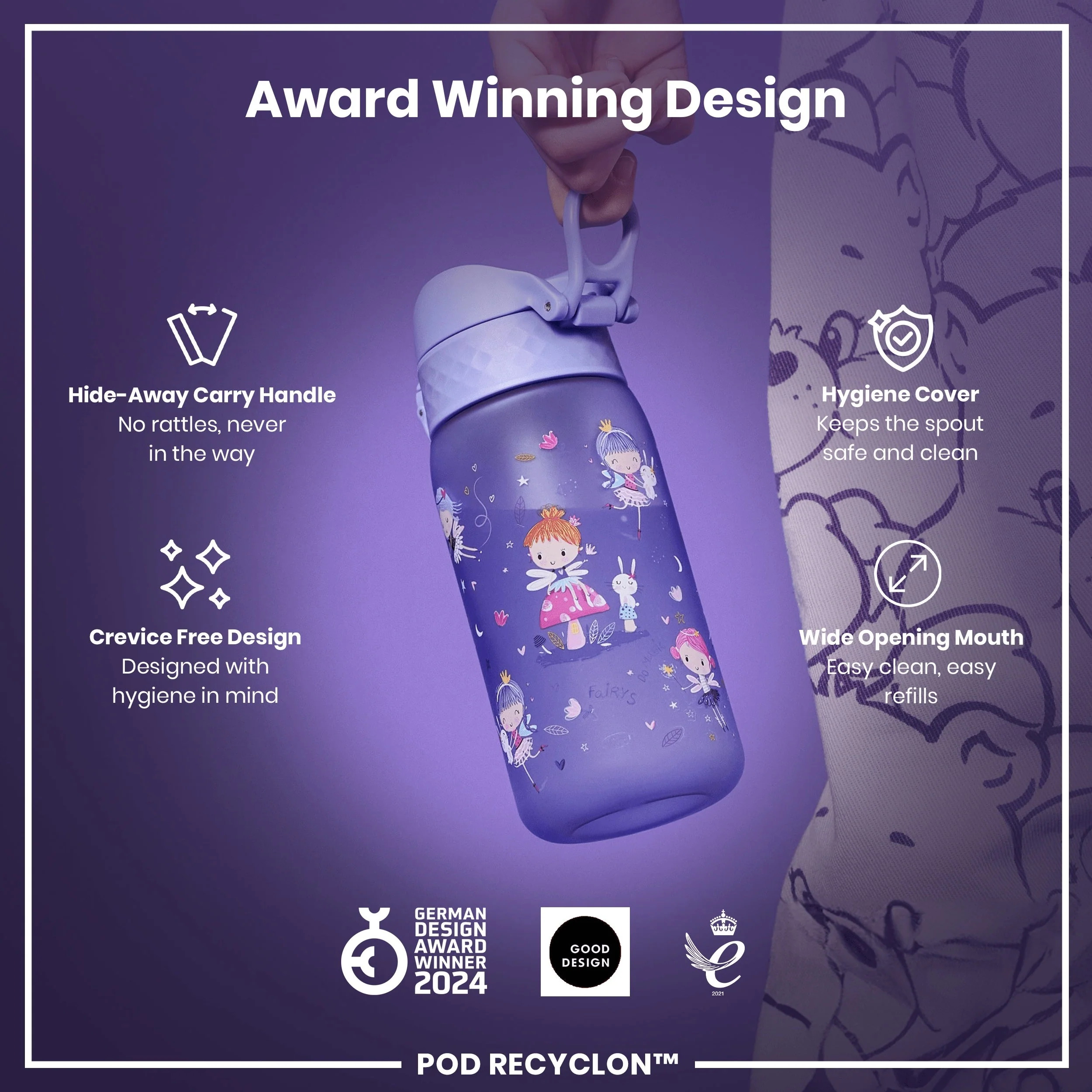 Leak Proof Kids Water Bottle, Recyclon, Fairies, 350ml (12oz) - Image 6