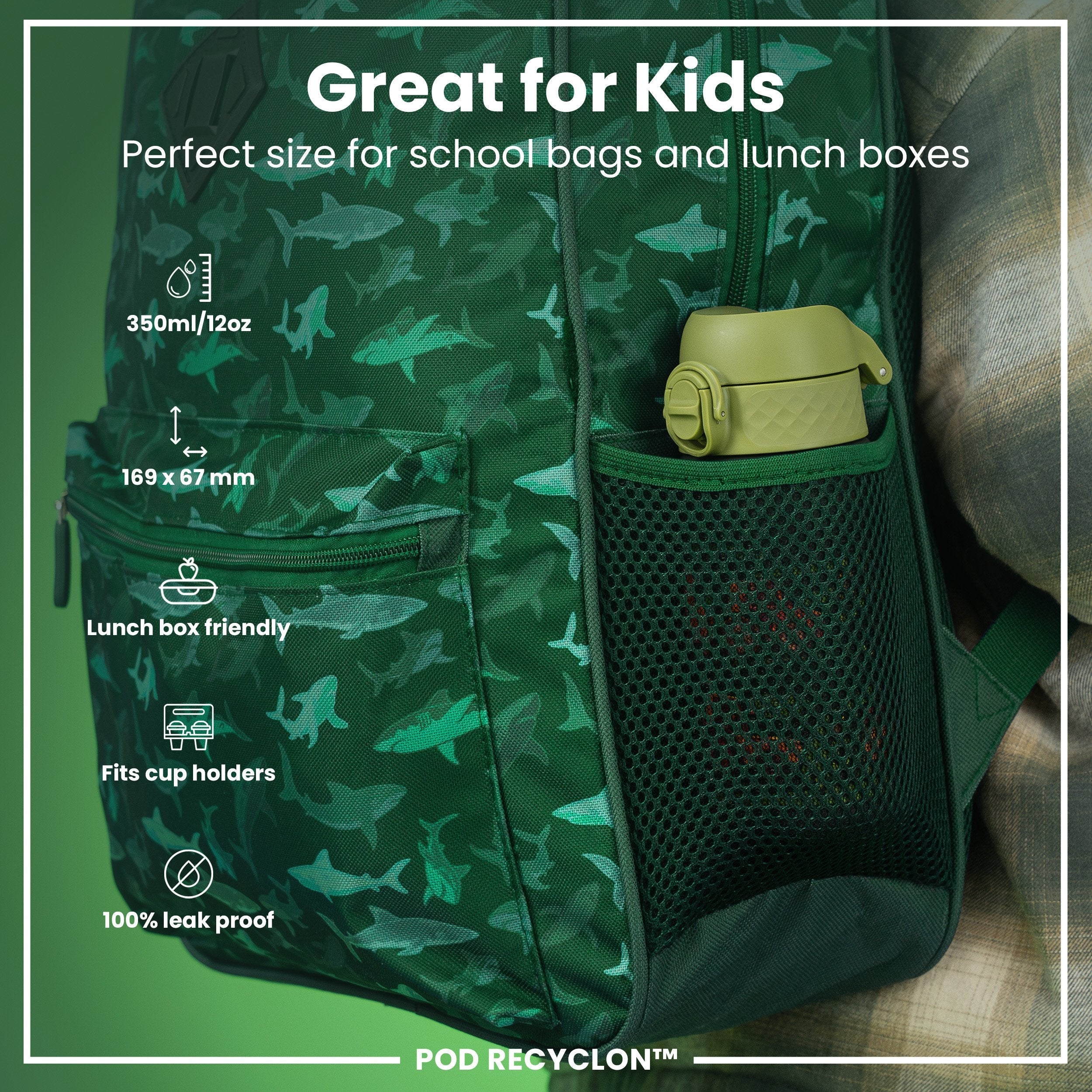 Leak Proof Kids Water Bottle, Recyclon, Farming Machines, 350ml (12oz) - Image 2