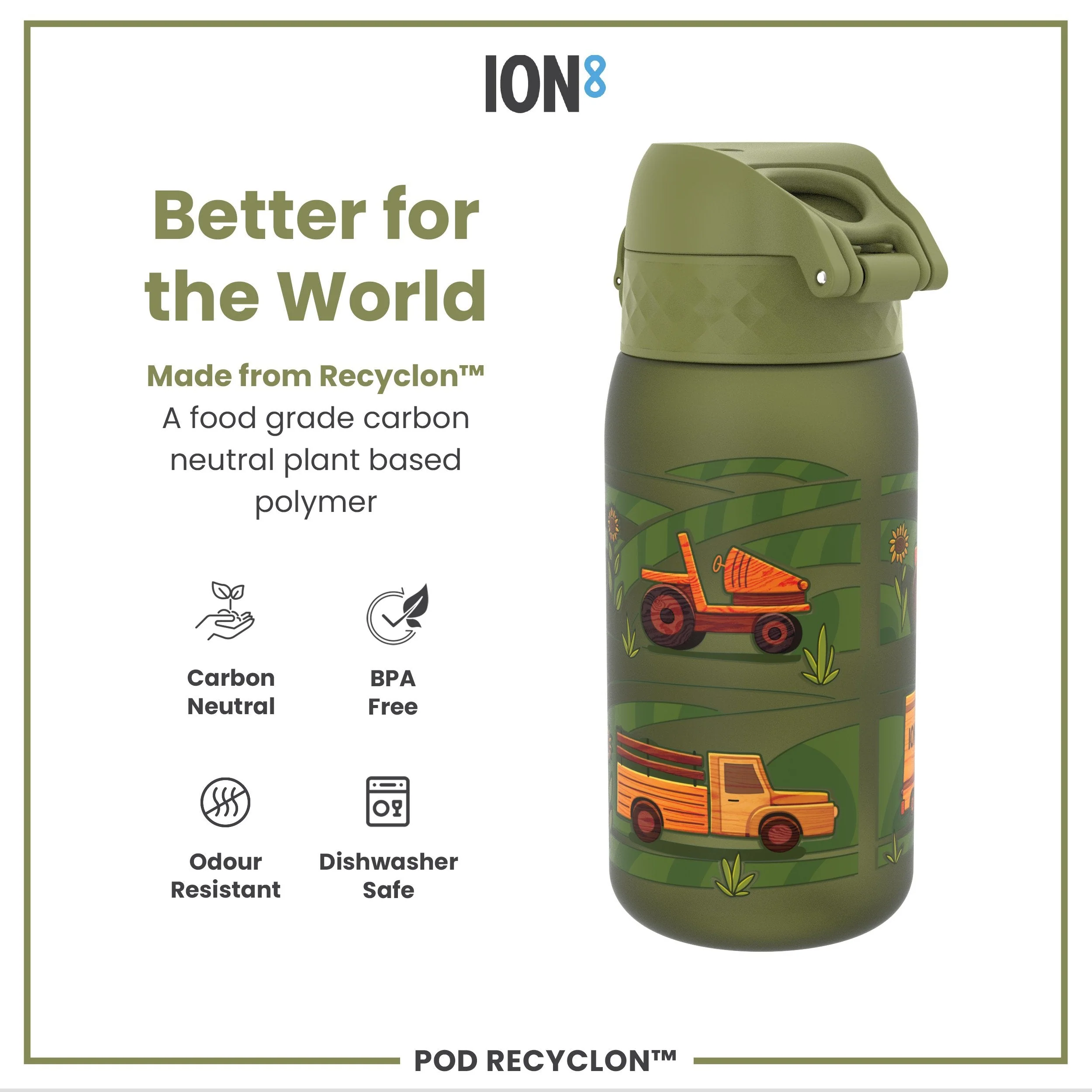 Leak Proof Kids Water Bottle, Recyclon, Farming Machines, 350ml (12oz) - Image 5