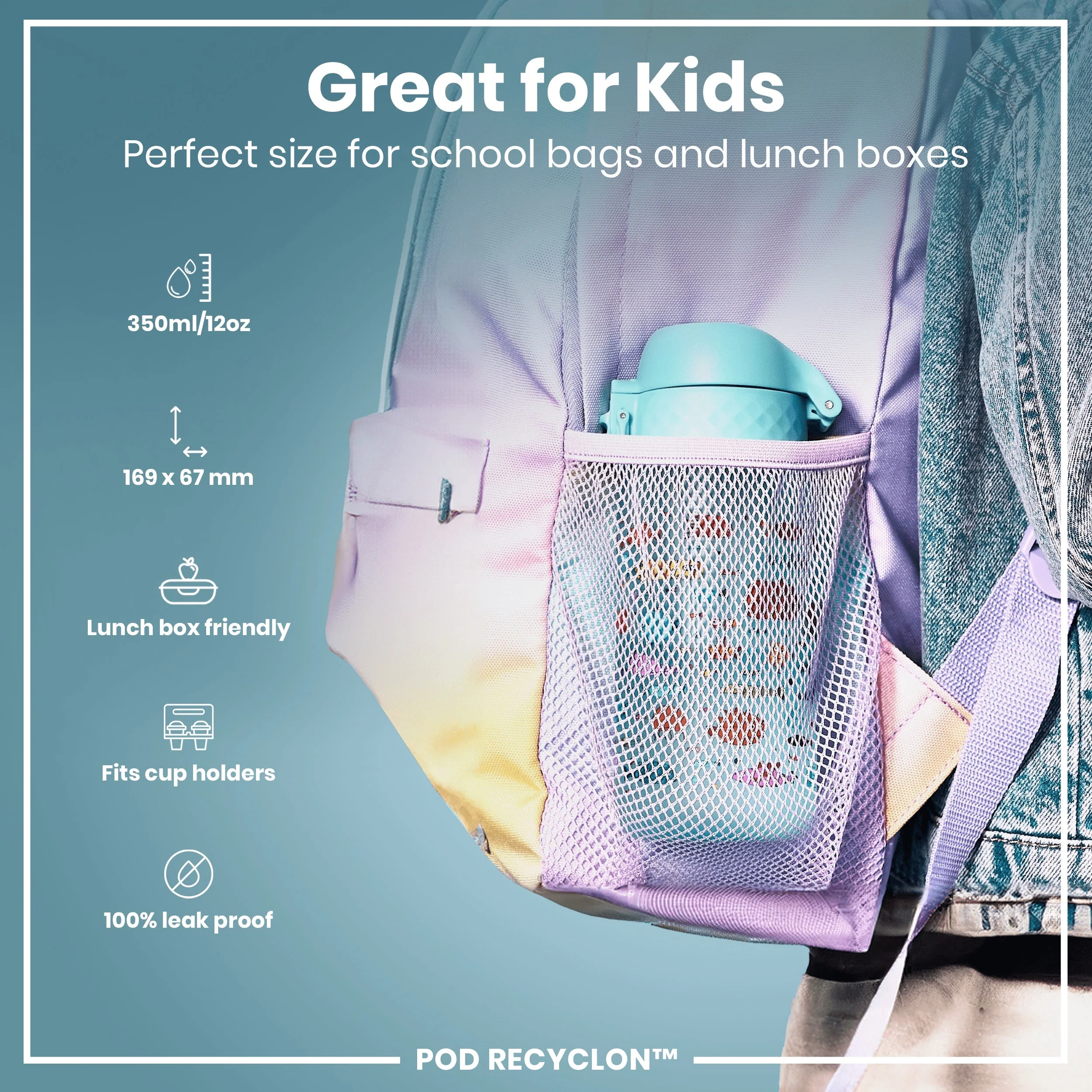 Leak Proof Kids Water Bottle, Recyclon, Fish, 350ml (12oz) - Image 2
