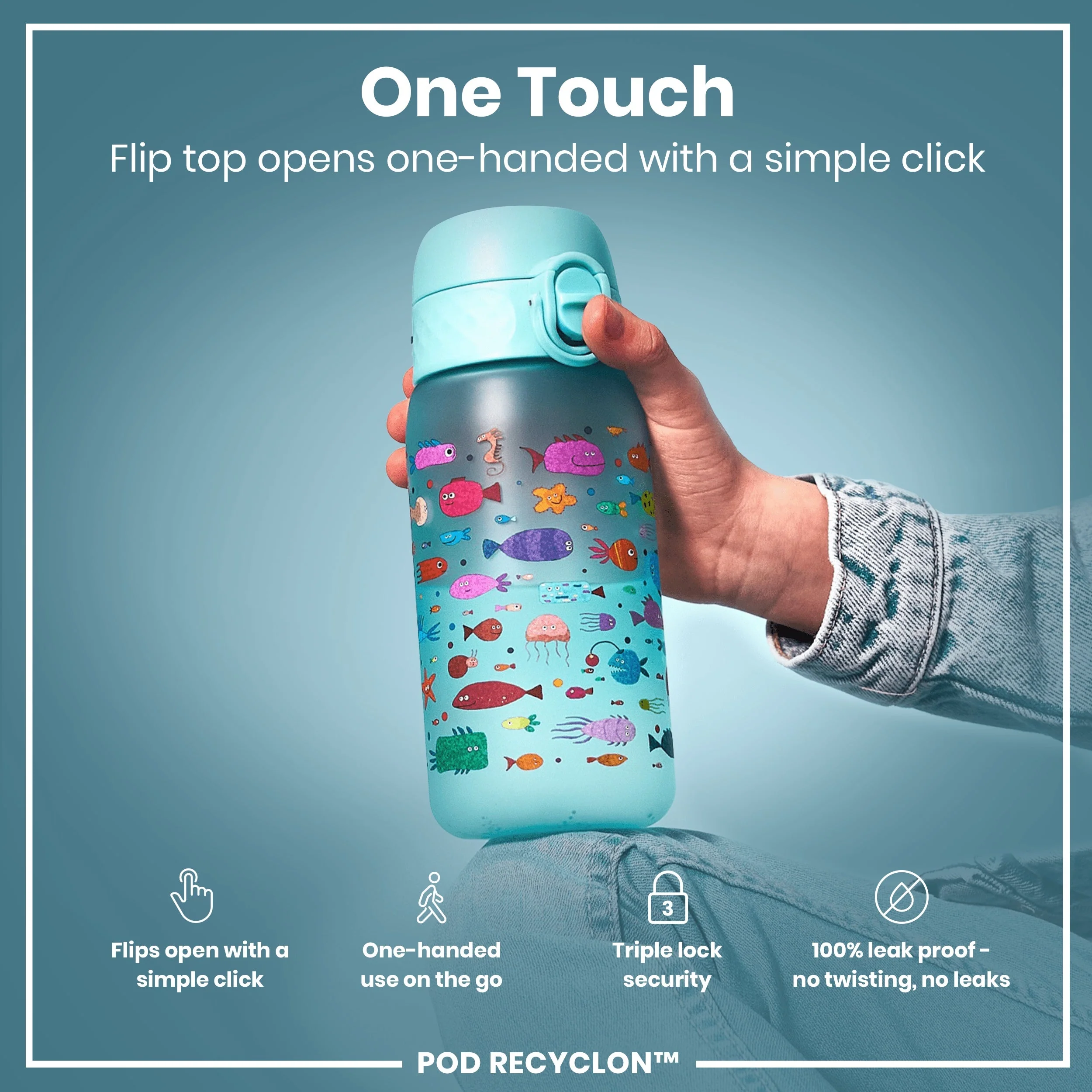 Leak Proof Kids Water Bottle, Recyclon, Fish, 350ml (12oz) - Image 3