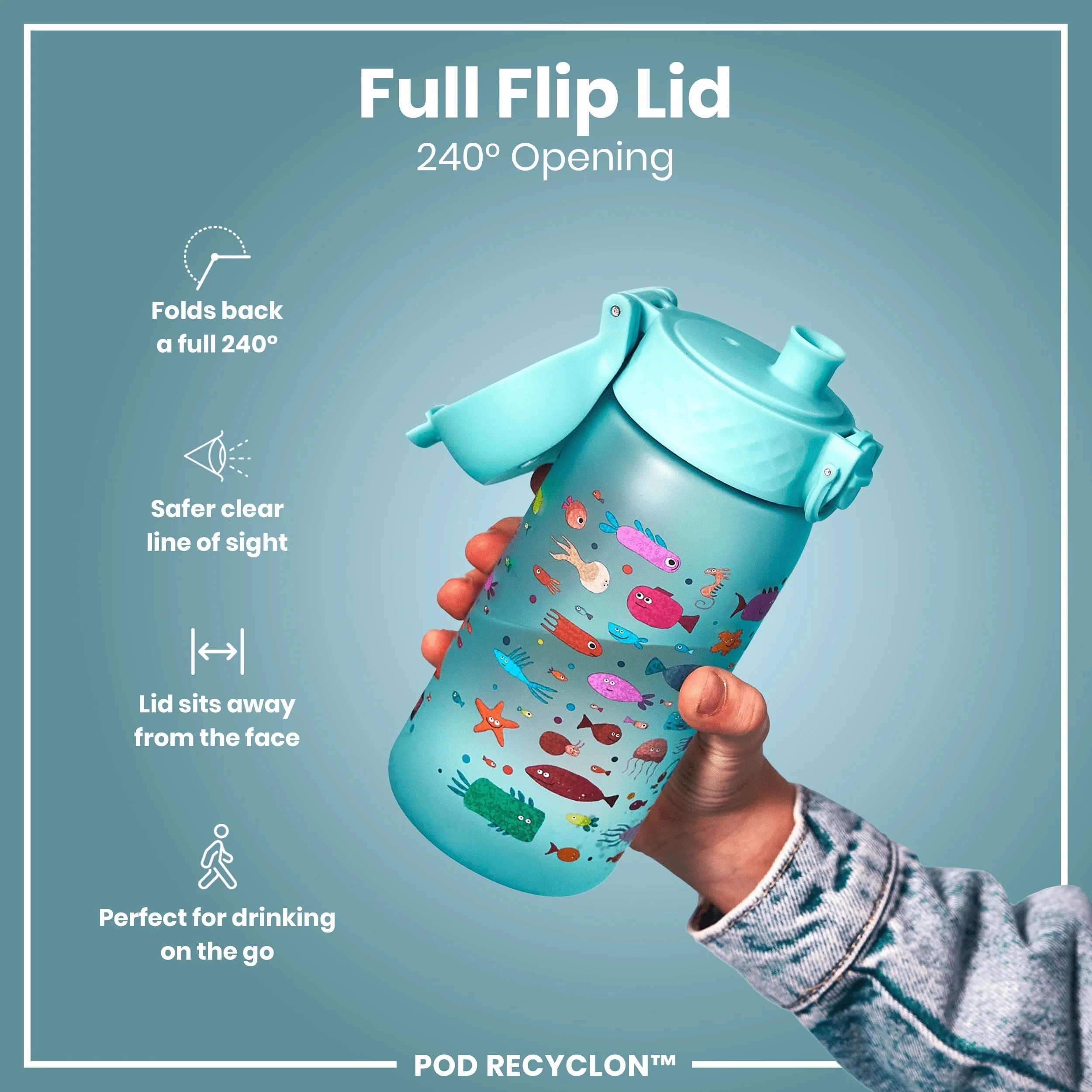 Leak Proof Kids Water Bottle, Recyclon, Fish, 350ml (12oz) - Image 4