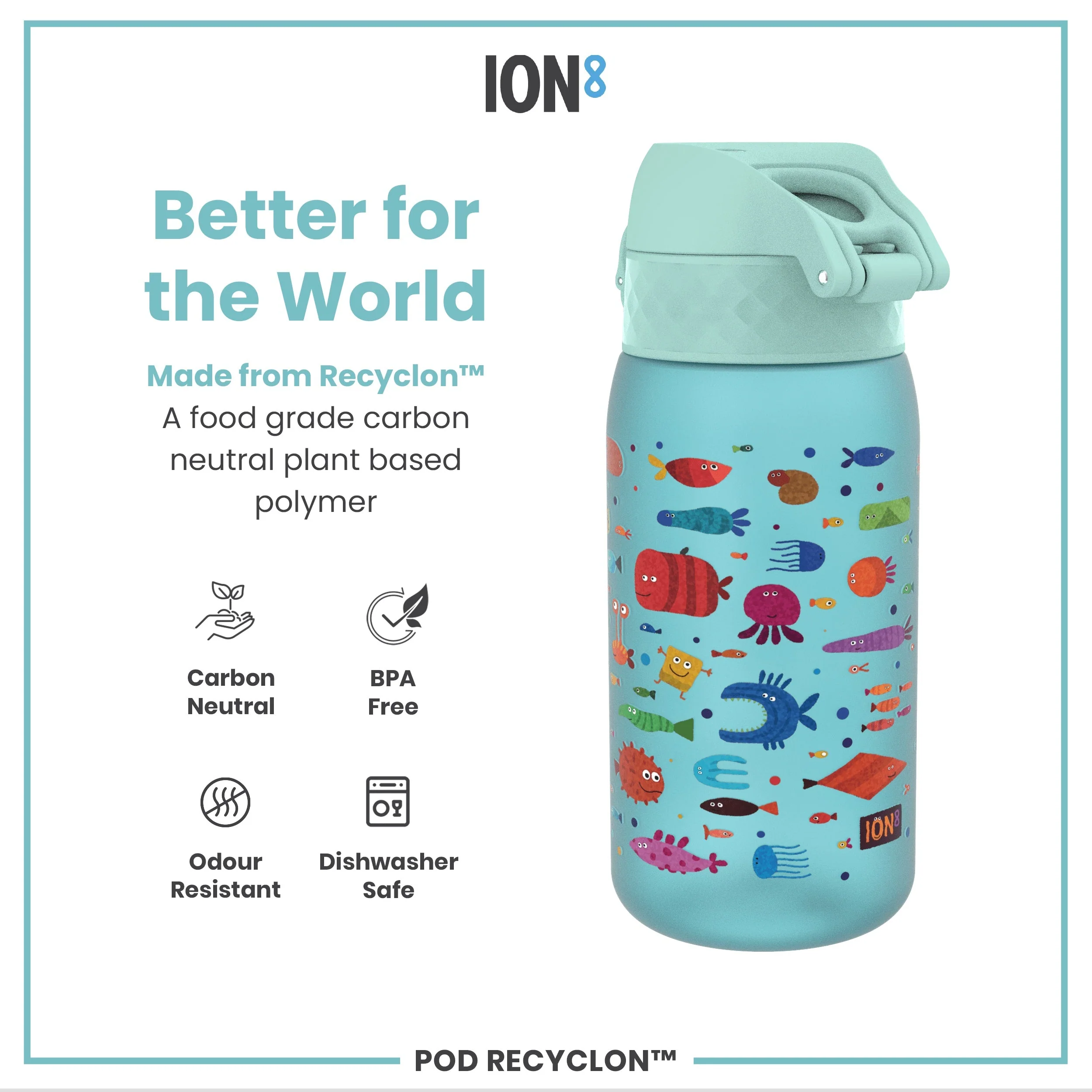 Leak Proof Kids Water Bottle, Recyclon, Fish, 350ml (12oz) - Image 5