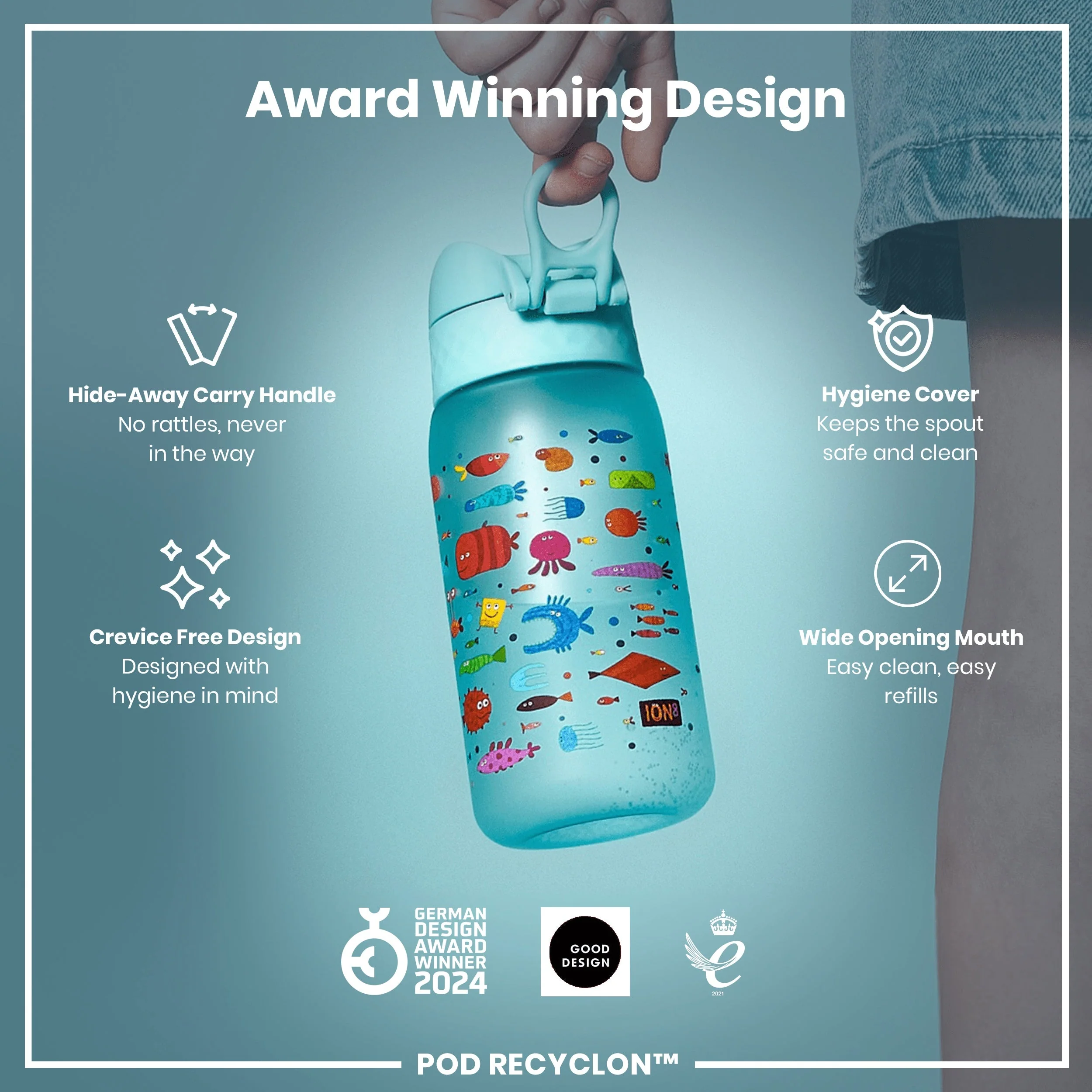 Leak Proof Kids Water Bottle, Recyclon, Fish, 350ml (12oz) - Image 6